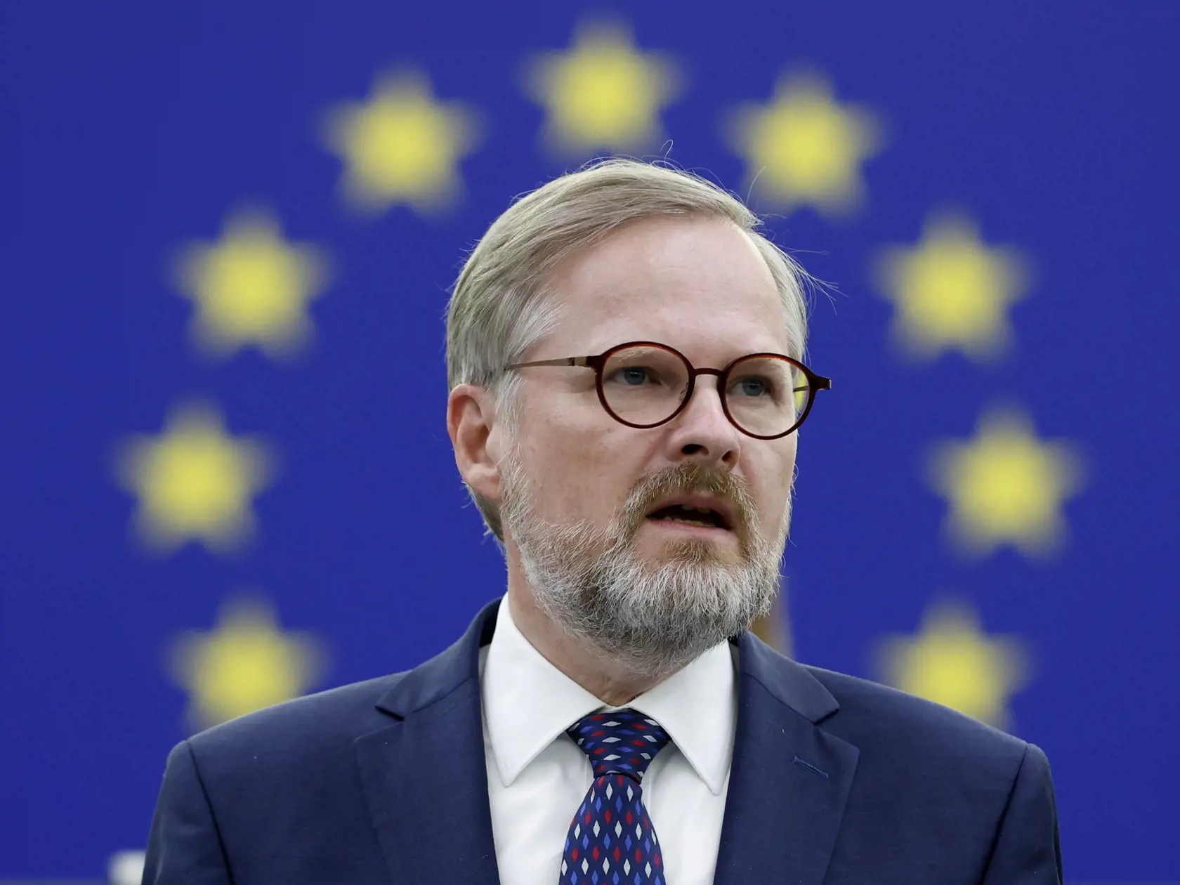 EBE 17 Štrasburg - Na snímke český premiér Petr Fiala predstavuje program aktivít českého predsedníctva v Rade EÚ v stredu 6. júla 2022 v Štrasburgu. FOTO TASR/AP

Czech Republic Prime Minister Petr Fiala presents the programme of activities of the Czech Republic's EU presidency, Wednesday, July 6, 2022 in Strasbourg, eastern France. (AP Photo/Jean-Francois Badias)