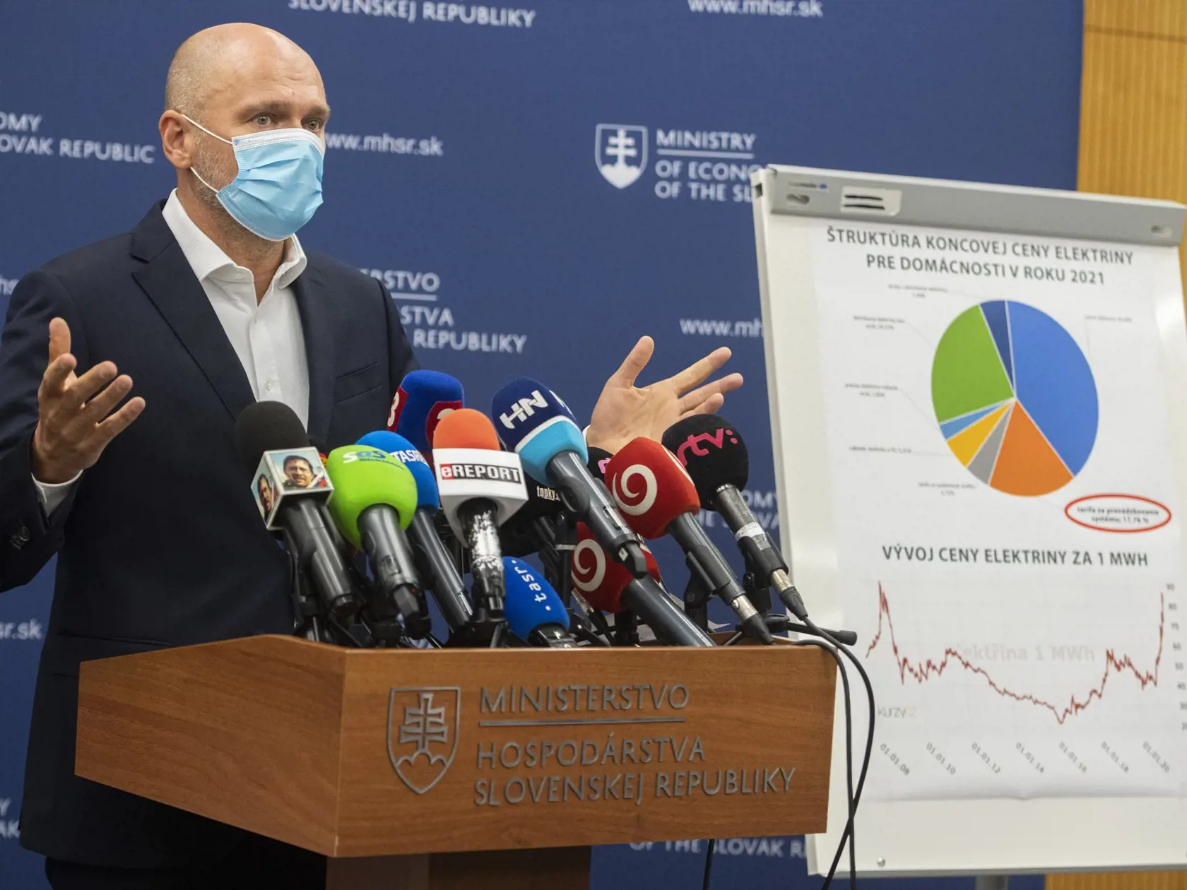 Na snímke minister hospodárstva SR Richard Sulík (SaS) počas tlačovej konferencie na tému Ceny elektriny v Bratislave v piatok 27. augusta 2021.