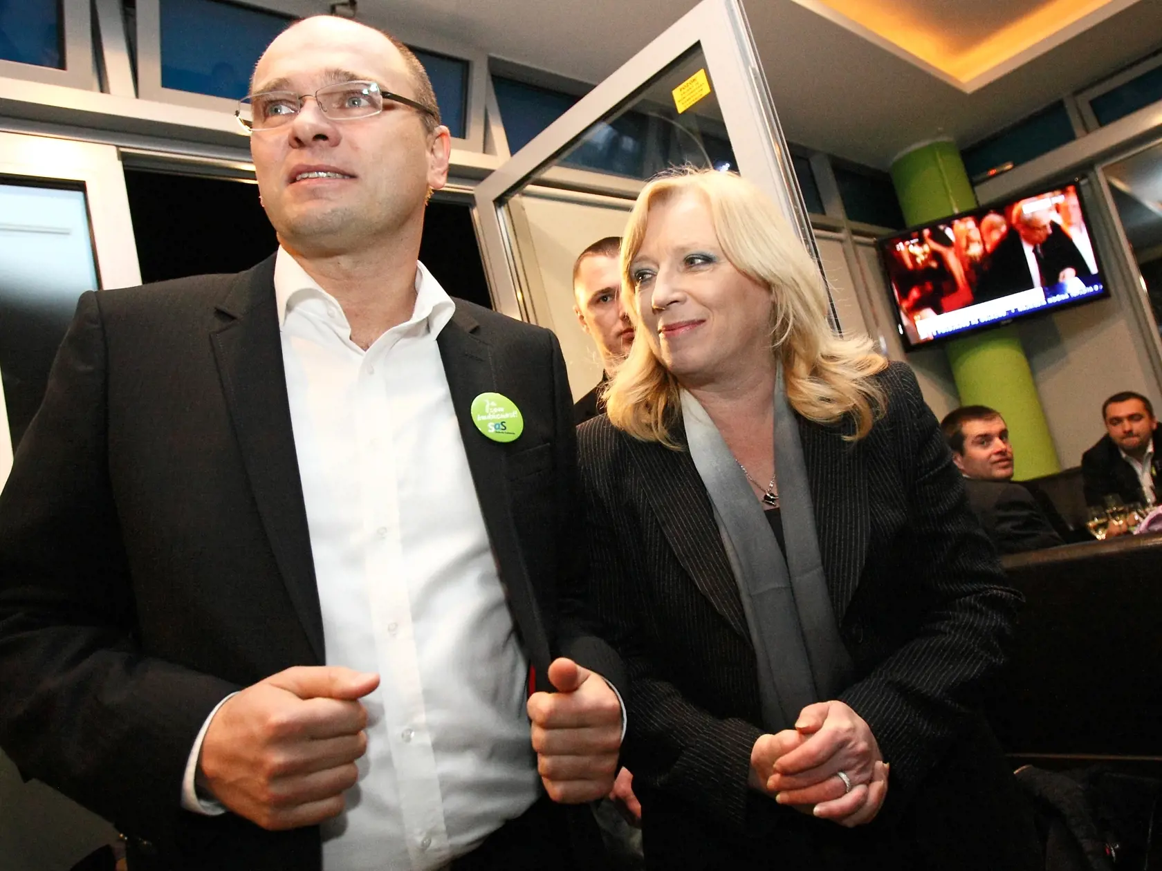 Parlamentné voľby 2012 - centrála strany SaS. Na snímke Richard Sulík a Iveta Radičová