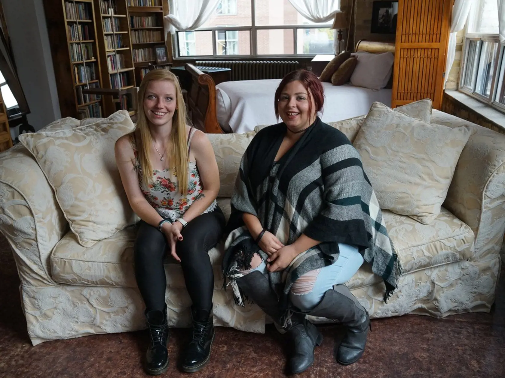 *** EXCLUSIVE - VIDEO AVAILABLE ***    TORONTO, CANADA - 9 OCTOBER: Plus Size Body Activist Jewelz Mazzei posing her with friend, Vicky, on the sofa.    A PLUS-SIZE Model claims she has '99 problems, but being fat, ain't one.? Julianna Mazzei, AKA Jewelz is confident, humorous and sassy, and has no shame when it comes to posing with little clothing and talking to her thousands of social media followers about ?fat problems.? The 25-year-old from Toronto, Canada told Barcroft TV: ?I feel sexy in m