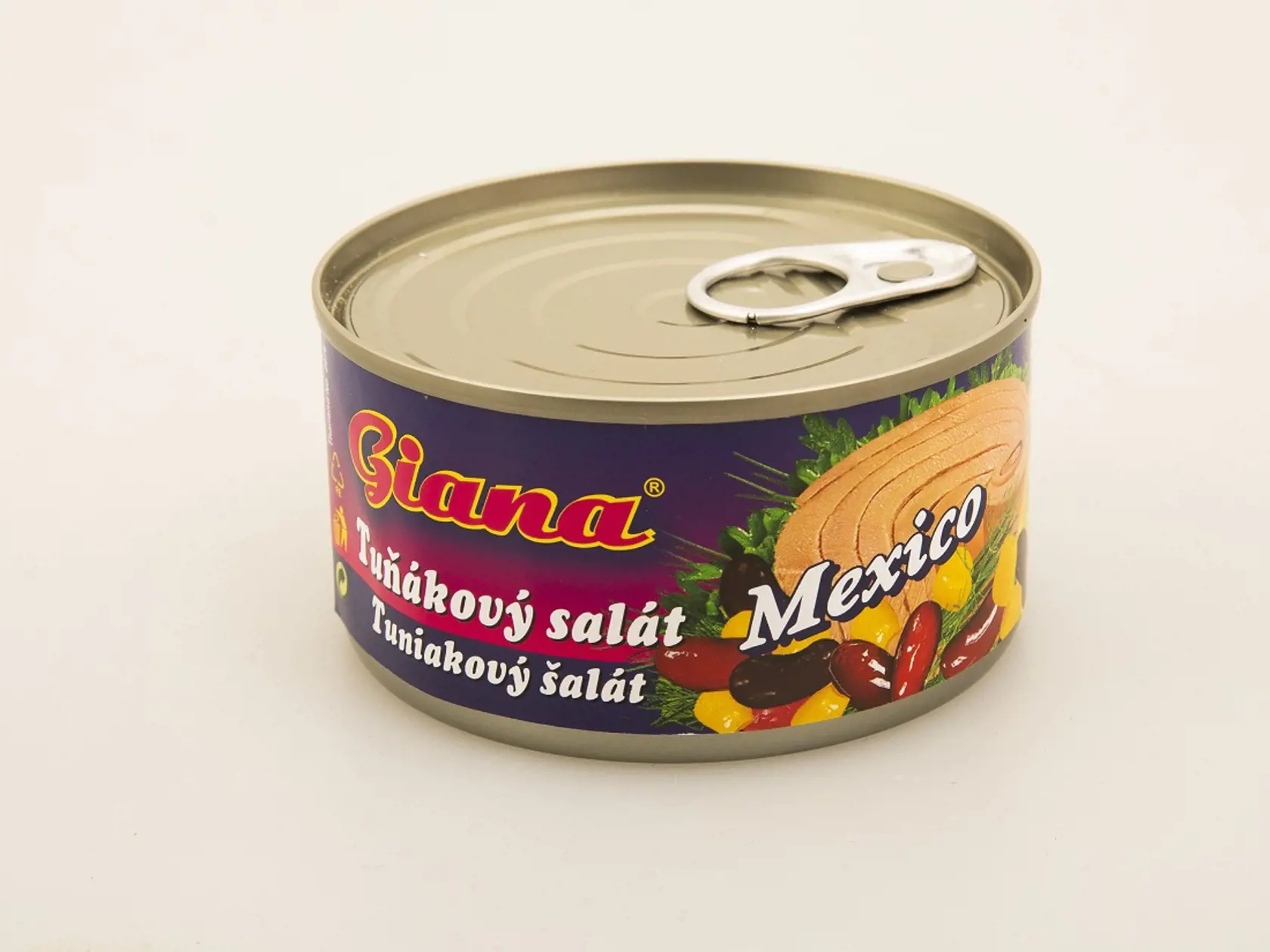 Tuniakový šalát Mexico
Giana, 185 g
Krajina pôvodu/ Thajsko
Zloženie/ tuniak pruhovaný 25 %, pitná voda, cibuľa 13 %, červená fazuľa 13 %, kukurica 12 %, slnečnicový olej, chilli 2,7 %, cukor, jedlá soľ, kvasný liehový ocot, kukuričný škrob, zahusťovadlo E 1442, paprikový extrakt, chilli prášok, zahusťovadlo: celulózová guma, cesnakový prášok 
Energia v 100 g/ 550 kJ Tuky/ 6 g Sacharidy/ 9,6 g Bielkoviny/ 9,5 g Soľ/ 1,3 g 
Redakcia hodnotí: Pikantný šalát pekne vonia paprikou. Kúsky ryby sú