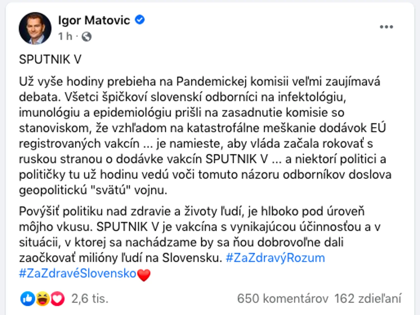 Matovič o ruskej vakcíne Sputnik