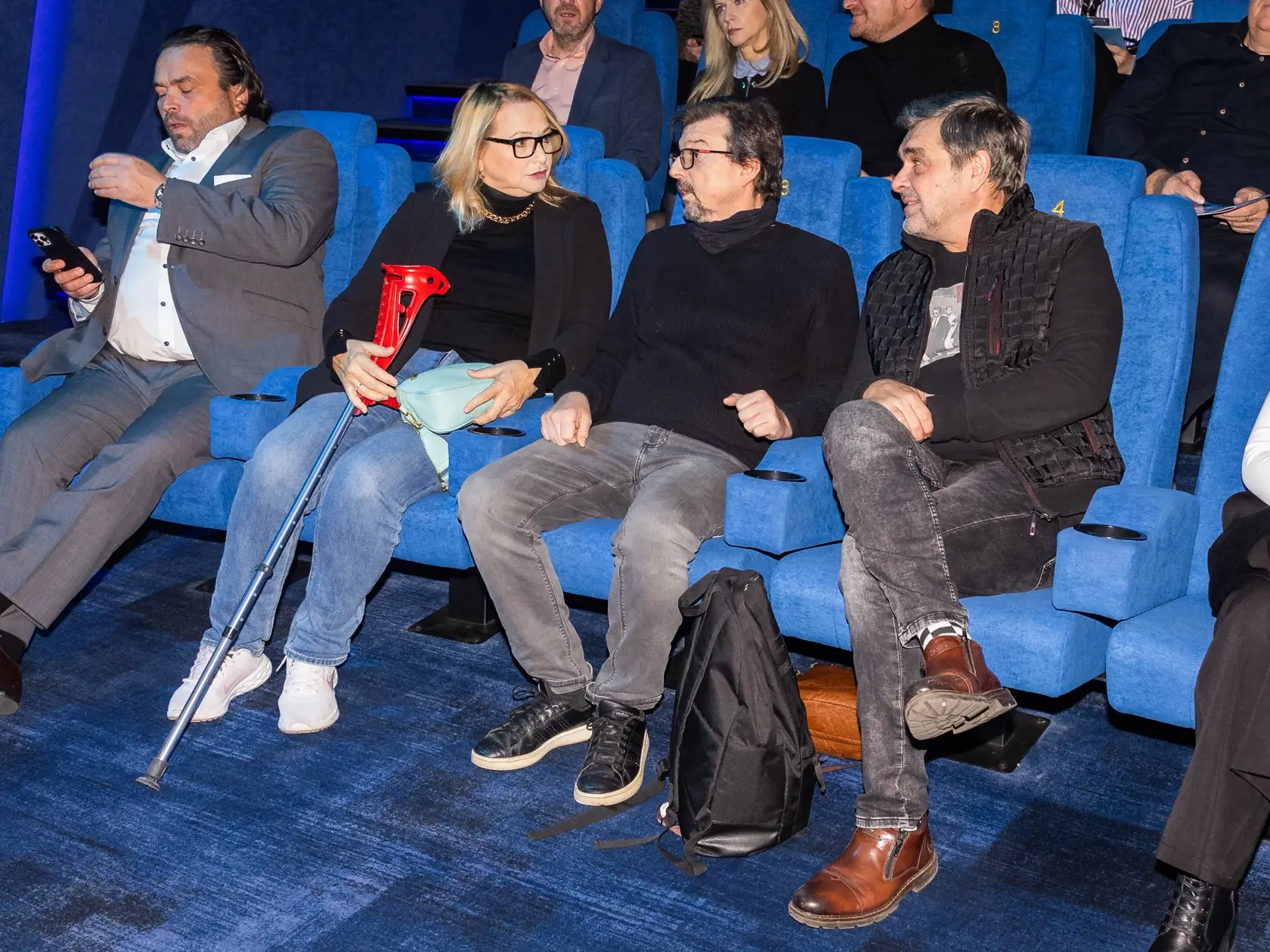 Exkluzívna novinárska projekcia prvého dielu seriálu Dotyk života. Na snímke Igor Slanina, Anna Šišková, Ján Sebechlebský, Peter Kočiš.