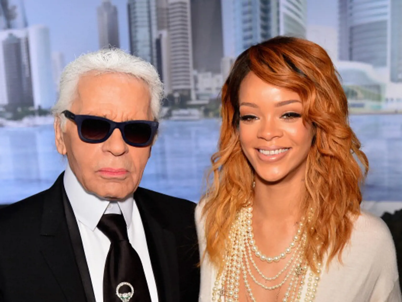 PARIS, FRANCE - JULY 02:  (L-R) Karl Lagerfeld and  Rihanna attend the Chanel show as part of Paris Fashion Week Haute-Couture Fall/Winter 2013-2014 at Grand Palais on July 2, 2013 in Paris, France.  (Photo by Pascal Le Segretain/Getty Images)