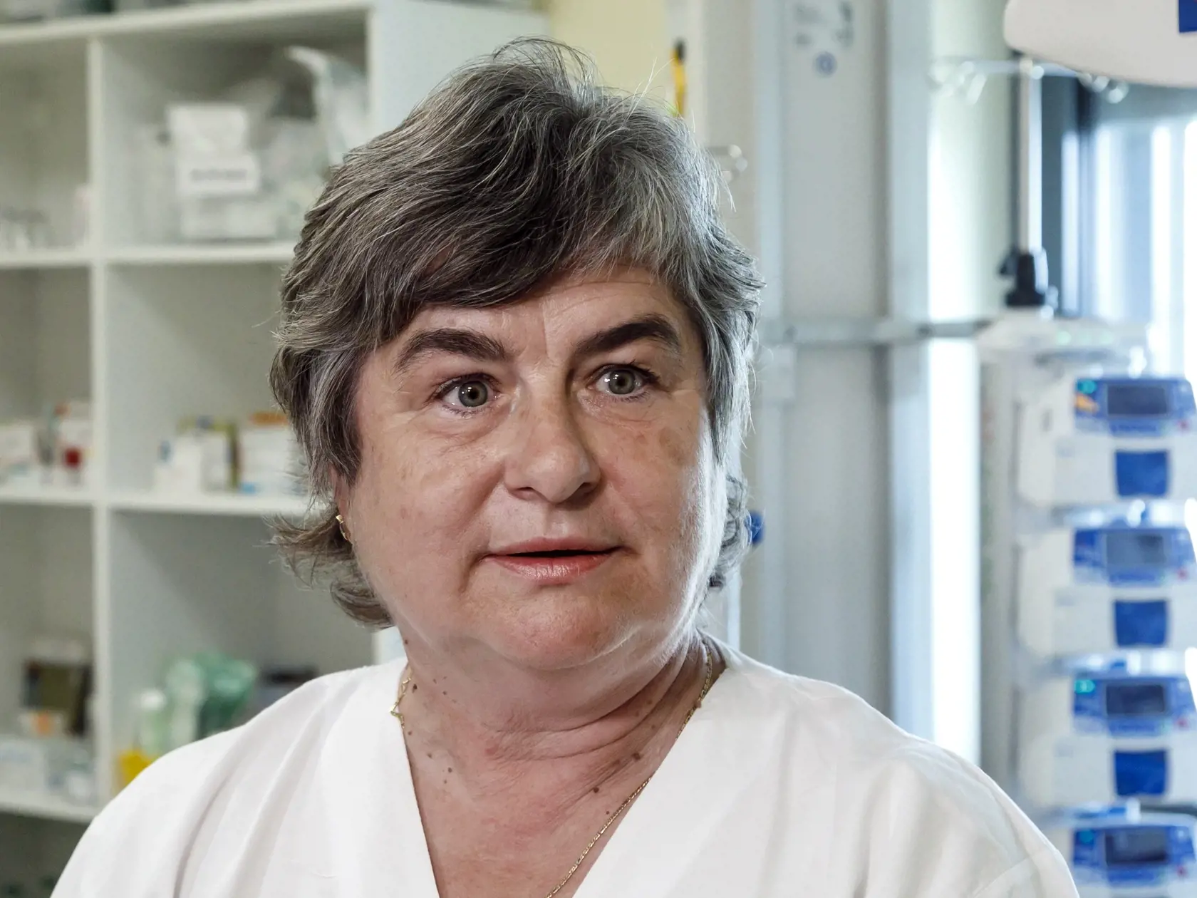 Na snímke primárka Oddelenia anesteziológie a intenzívnej medicíny Detského kardiocentra, pracoviska NÚSCH Ľubica Kováčiková počas tlačovej konferencie Národného ústavu srdcových a cievnych chorôb (NÚSCH), a. s. a spoločnosti Lidl SR na tému Do detského kardiocentra pribudnú moderné prístroje na svetovej úrovni. V Bratislave 18. júla 2023. FOTO TASR - Dano Veselský