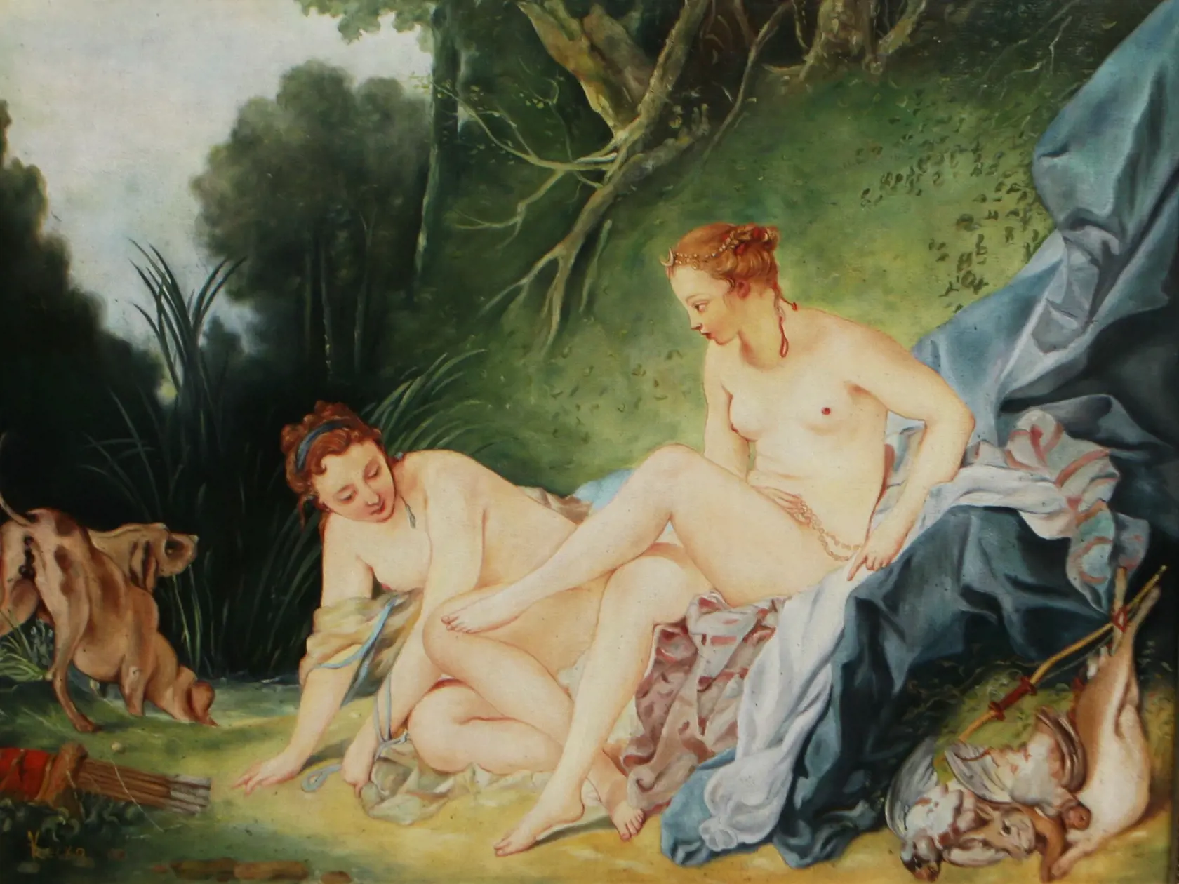Francois Boucher: Dianin kúpeľ, originál vystavujú v galérii Louvre v Paríži.