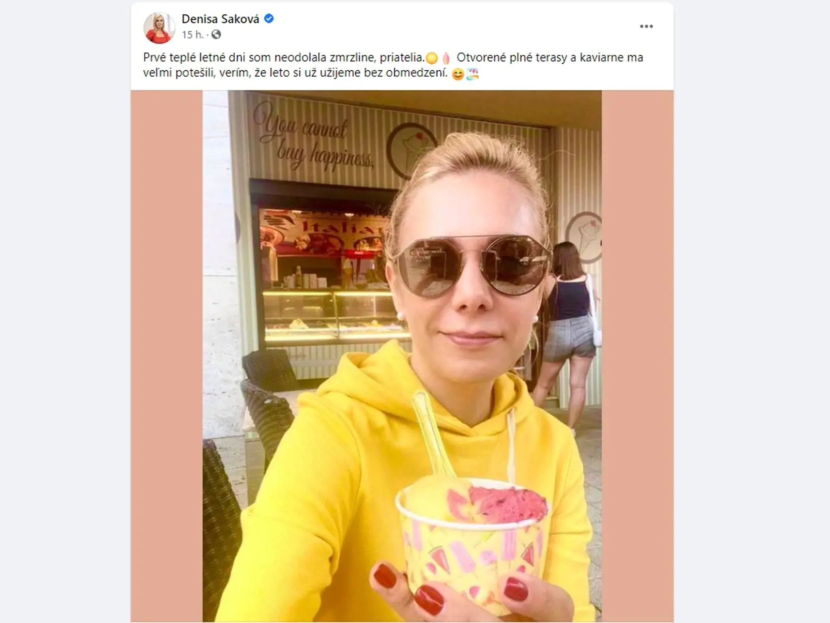 Denisa Saková išla si dať zmrzlinu na terase