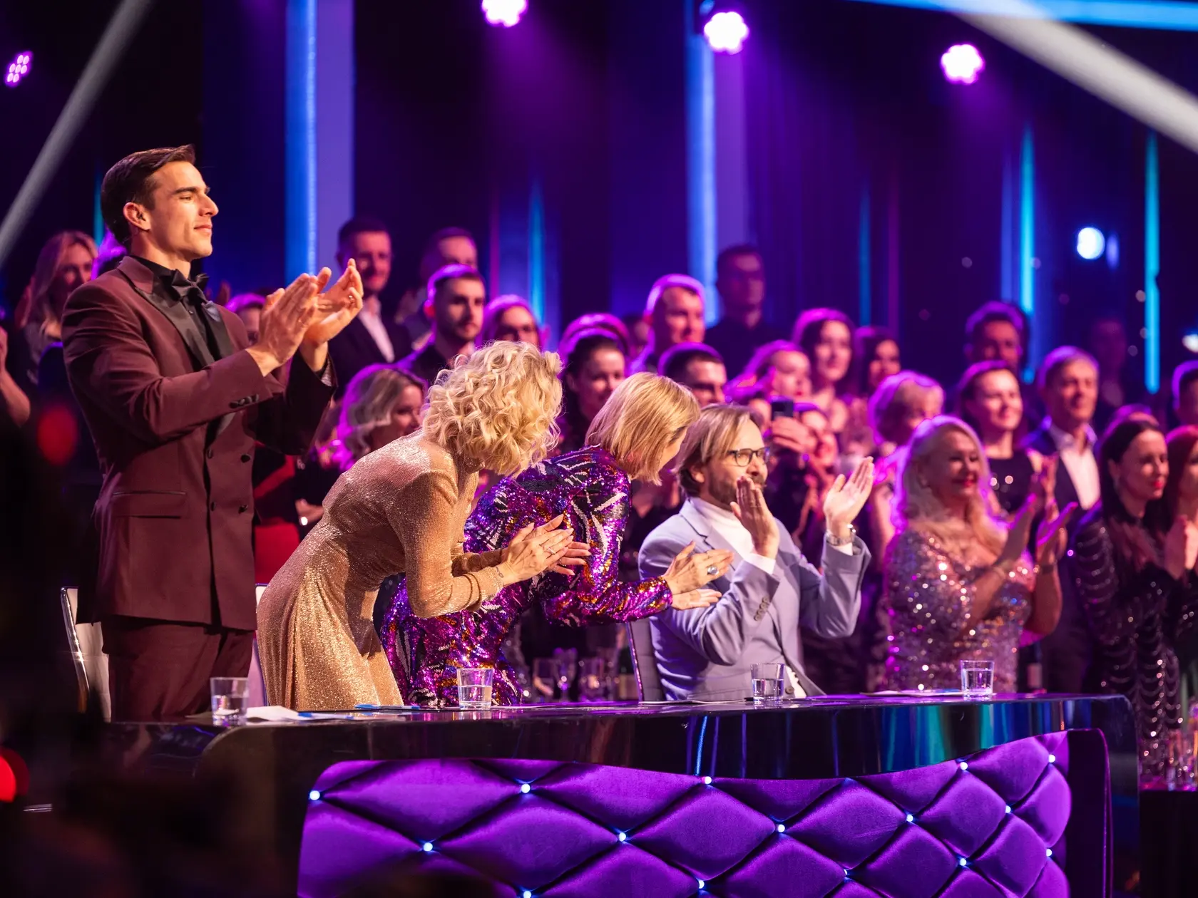 Na snímke porota Ján Ďurovčík, Tatiana Drexler, Adam Bardy, Dara Rolins počas šiesteho kola Let's dance 2025. 