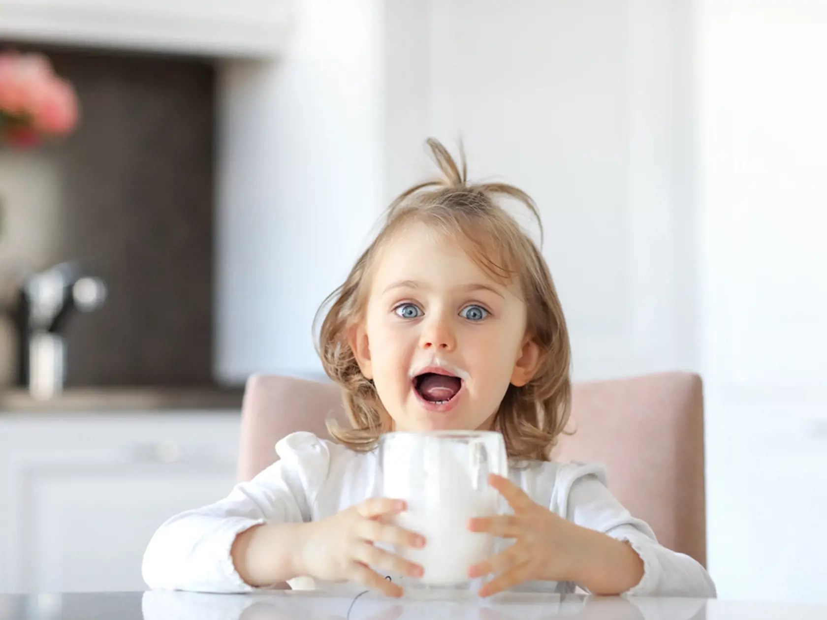 Emotional,Expression,Child,Girl,Open,Mouth,With,Mustache,Of,Milk
