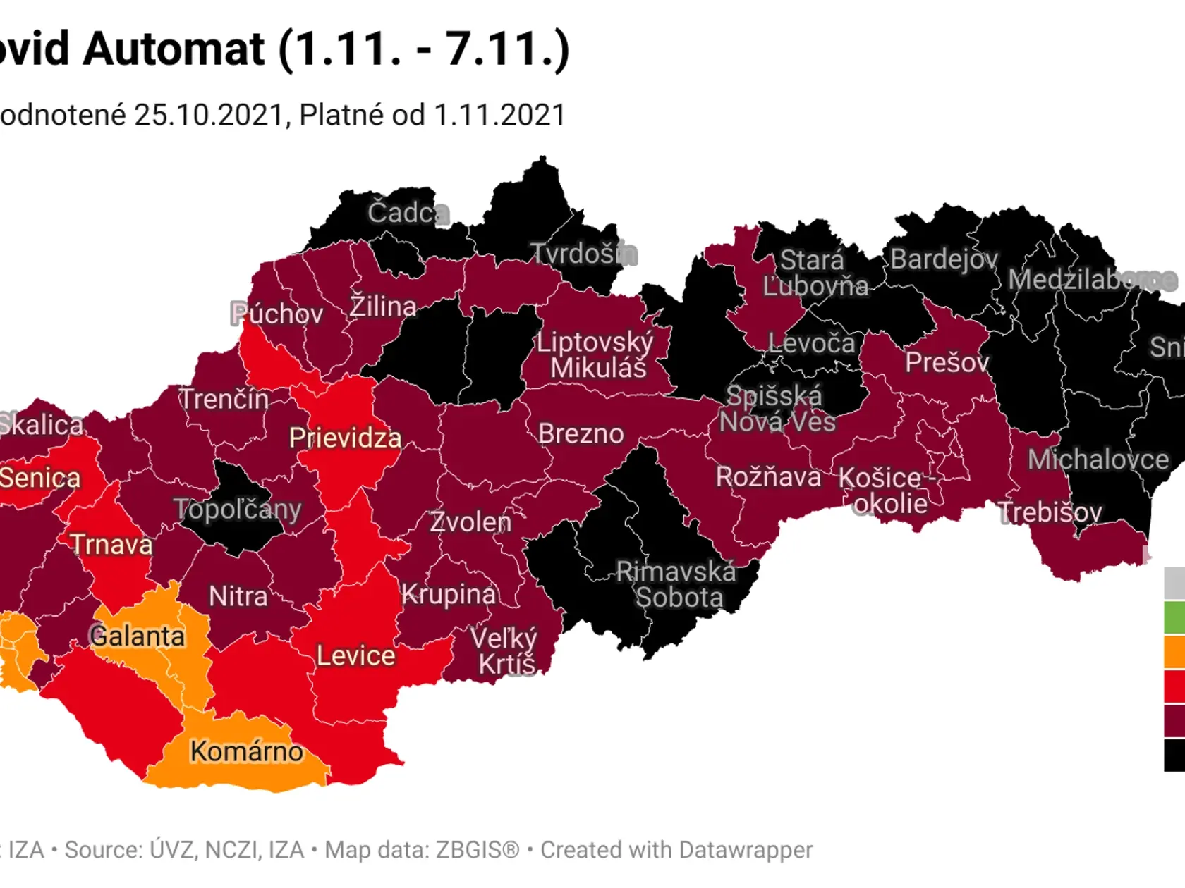 Nová mapa okresov od 1. novembra.