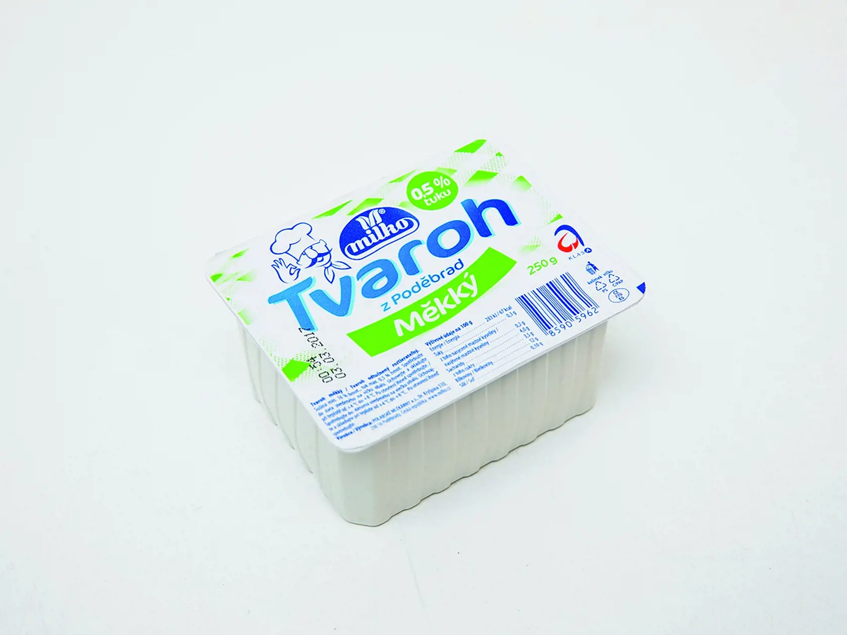 Tvaroh z Poděbrad mäkký 
MILKO, 250 g, krajina pôvodu Česko, energia v 100 g: 283 kJ, bielkoviny: 12 g, sacharidy: 4 g a tuky: 0,3 g. REDAKCIA HODNOTÍ: Hutný, ale nie príliš tuhý tvaroh má príjemnú mliečnu vôňu a hladkú, krémovitú textúru. Chuť je veľmi dobrá, výrazne mliečna s mierne sladkastou dochuťou, bez náznaku kyslosti. Hodí sa na prípravu sladkých krémov a dezertov.