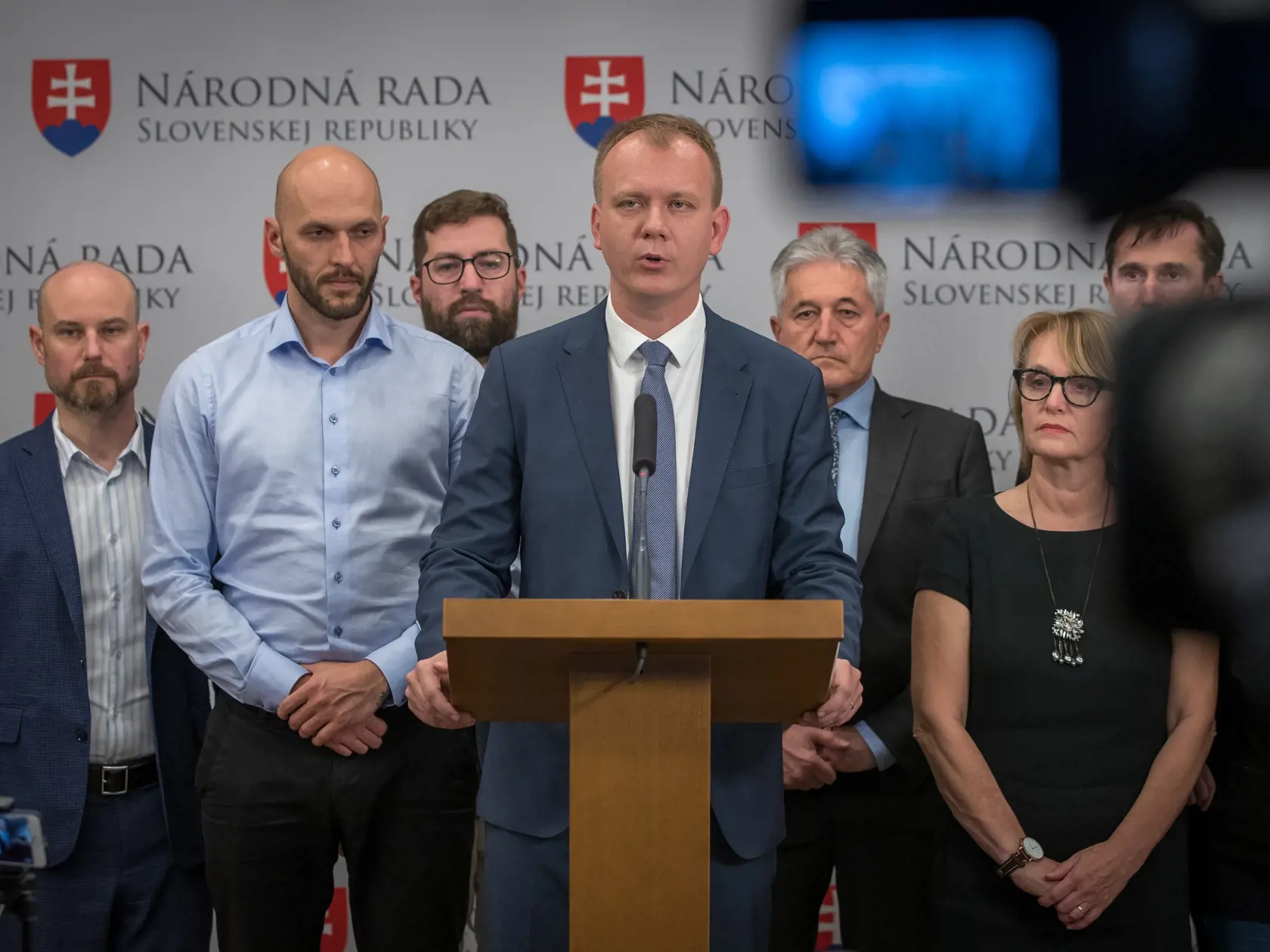 Tlačová beseda členov politickej strany Progresívne Slovensko / SPOLU k zverejnenej nahrávke spájanej s kauzou Gorila. Na snímke  je Miroslav Beblavý.