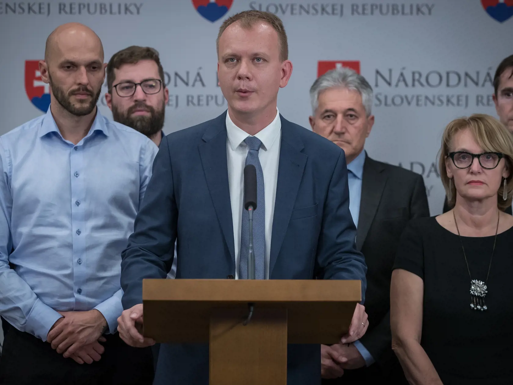 Tlačová beseda členov politickej strany Progresívne Slovensko / SPOLU k zverejnenej nahrávke spájanej s kauzou Gorila. Na snímke  je Miroslav Beblavý.