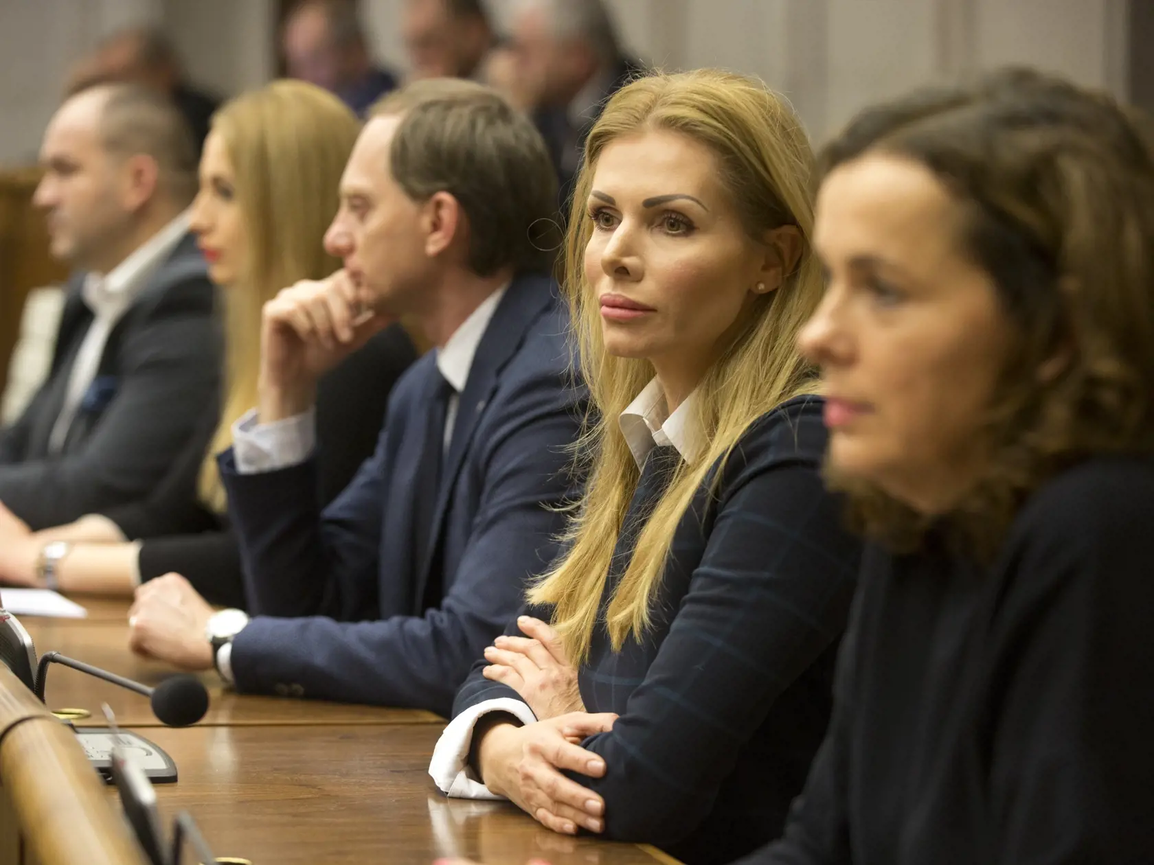 Na snímke poslanci Sme Rodina, Zuzana Šebová, Petra Krištúfková, Peter Starchoň