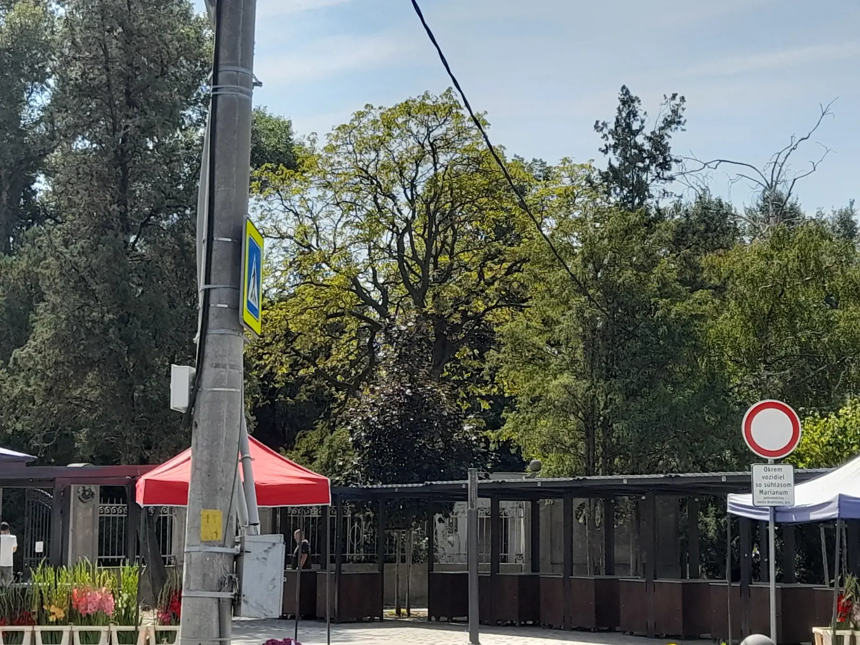 Pred Martinským cintorínom predávajú čerstvé kvety.