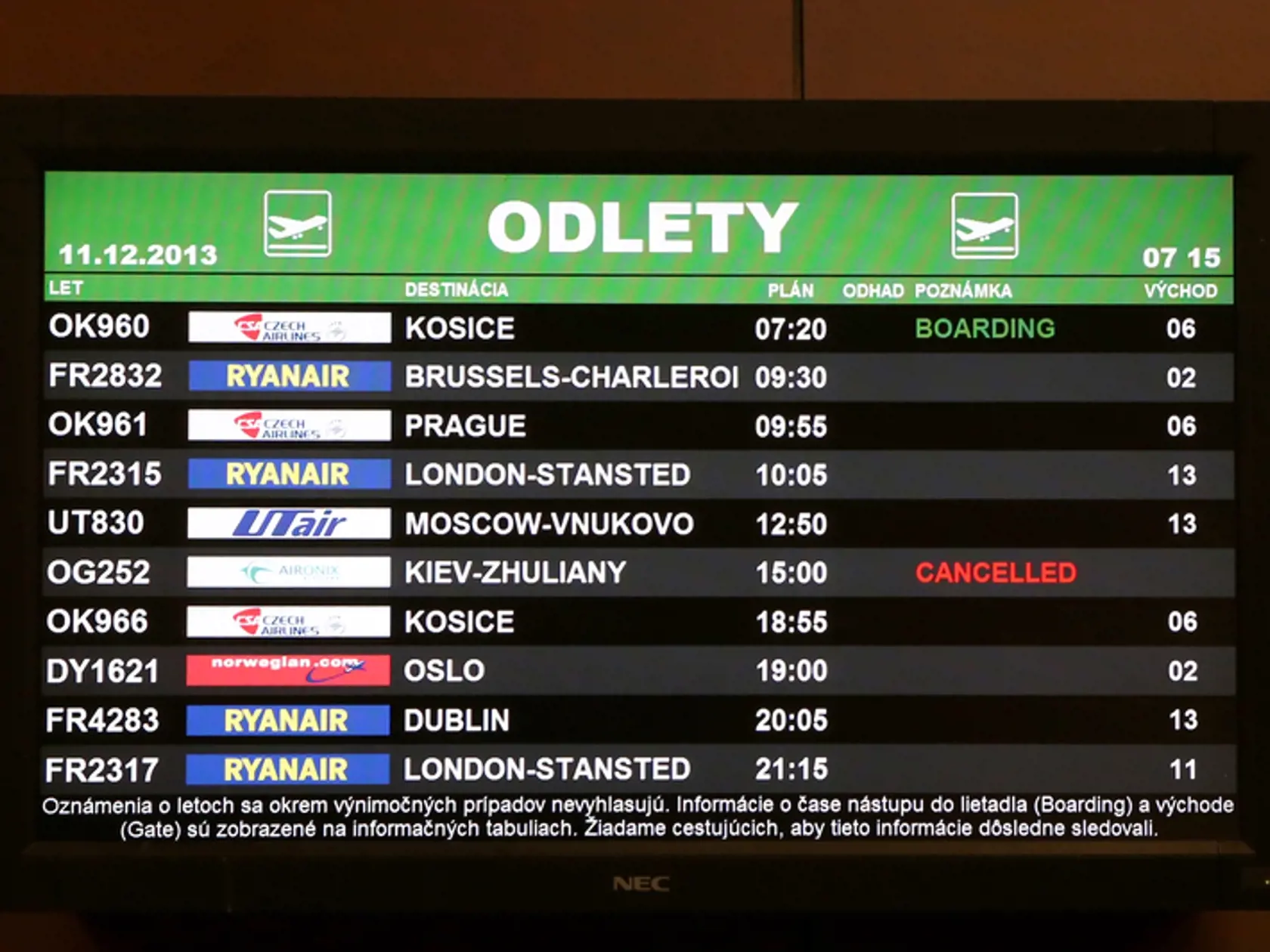 Odlety.