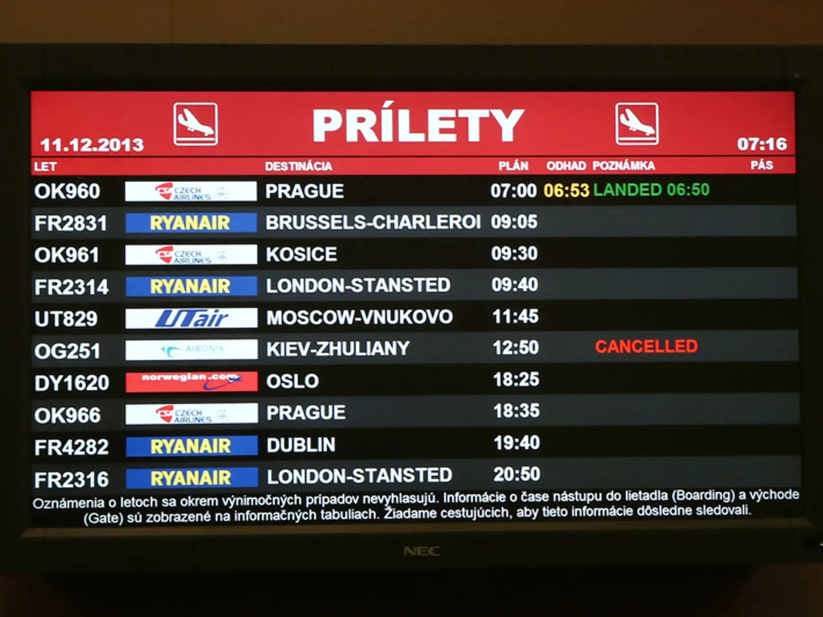 Prílety.