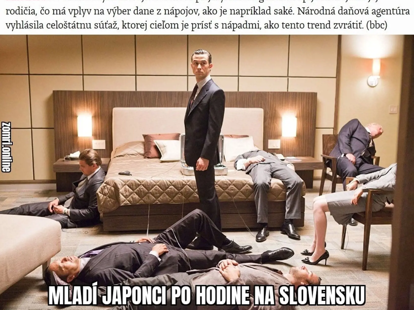 Japonské úrady chcú motivovať mladých ľudí, aby pili viac alkoholu. Mladá generácia pije menej saké ako staršia a v rozpočte tak chýbajú peniaze z predaja alkoholických nápojov. Podľa humoristov treba poslať mladých Japoncov na Slovensko.