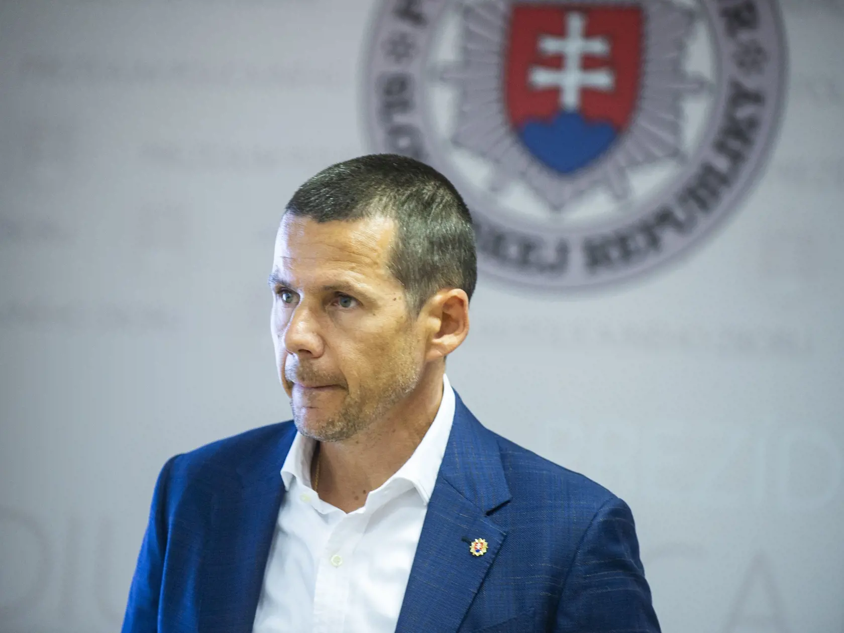 Na snímke prezident Policajného zboru Štefan Hamran počas tlačovej konferencie na tému "Informácie k prípadu Ezechiel 7" v Bratislave 14. augusta 2023.