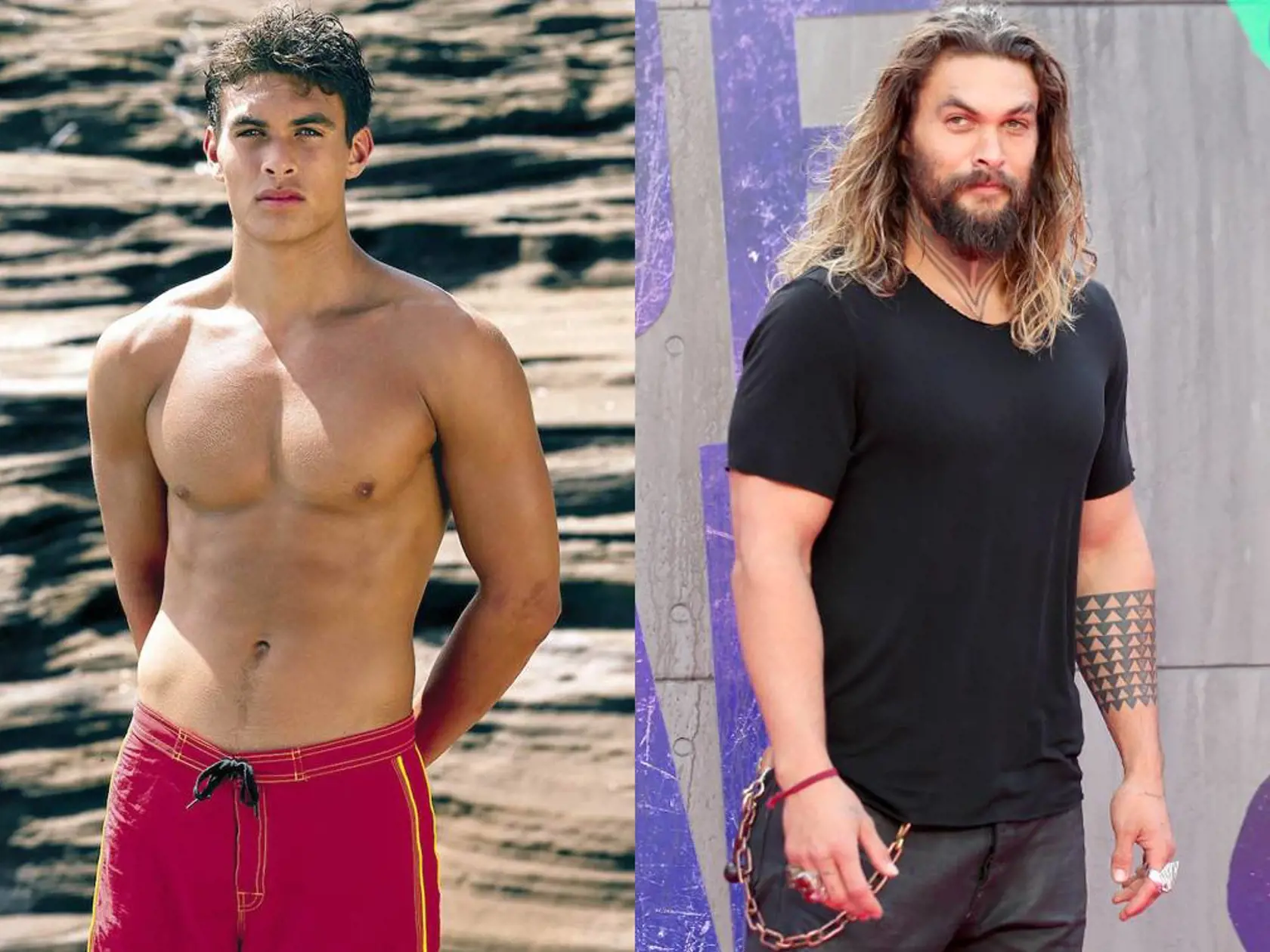 Jason Momoa. Áno, aj dnešný superhrdina Aquaman začínal v Baywatchi.