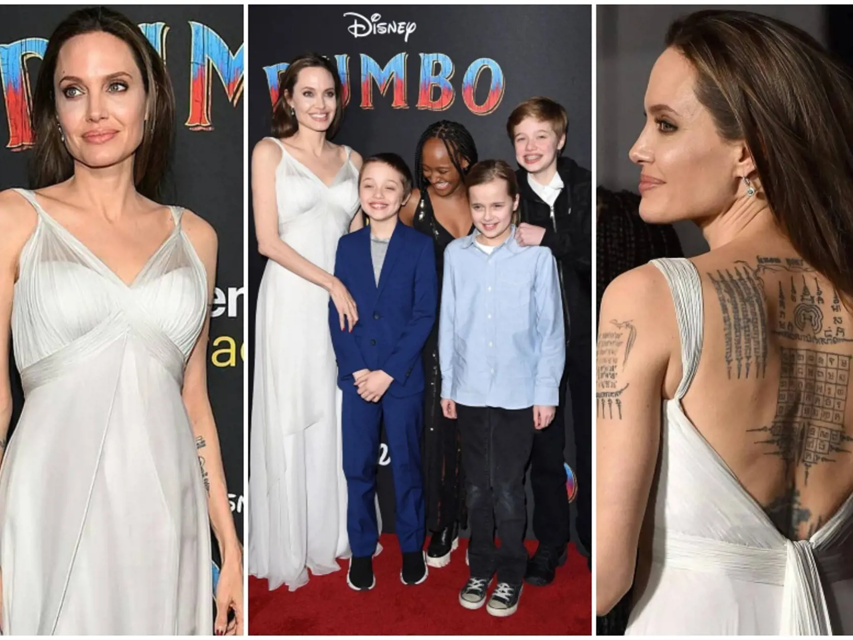 Angelina na premiére filmu Dumbo ukázala aj svoje tetovania.