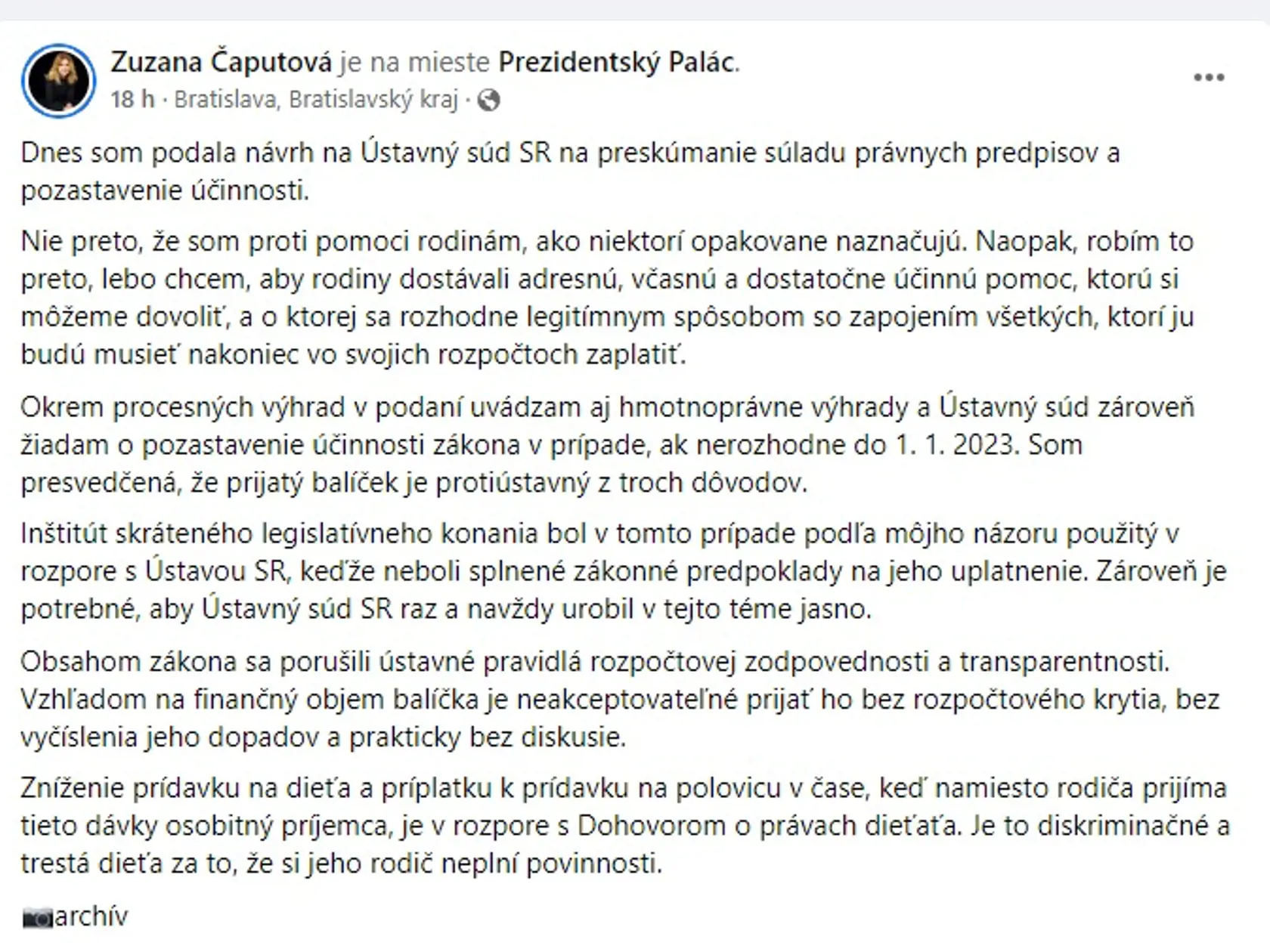 Prezidentka Zuzana Čaputová poslala protiinflačný balíček na Ústavný súd. Minister financií Igor Matovič (OĽANO) ju za to osočil. Minister školstva Branislav Gröhling (SaS) sa za neho ospravedlnil.
