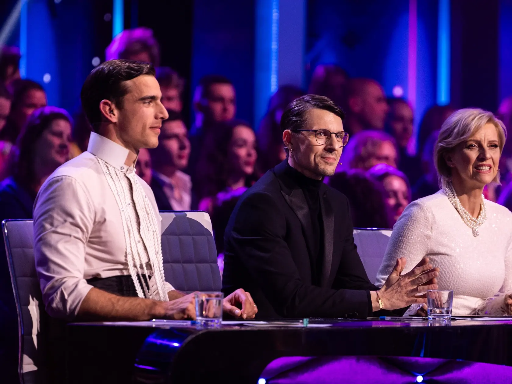 Porota Tatiana Drexler, Adam Bardy, Juraj Loj počas siedmeho kola Let's dance 2025. 