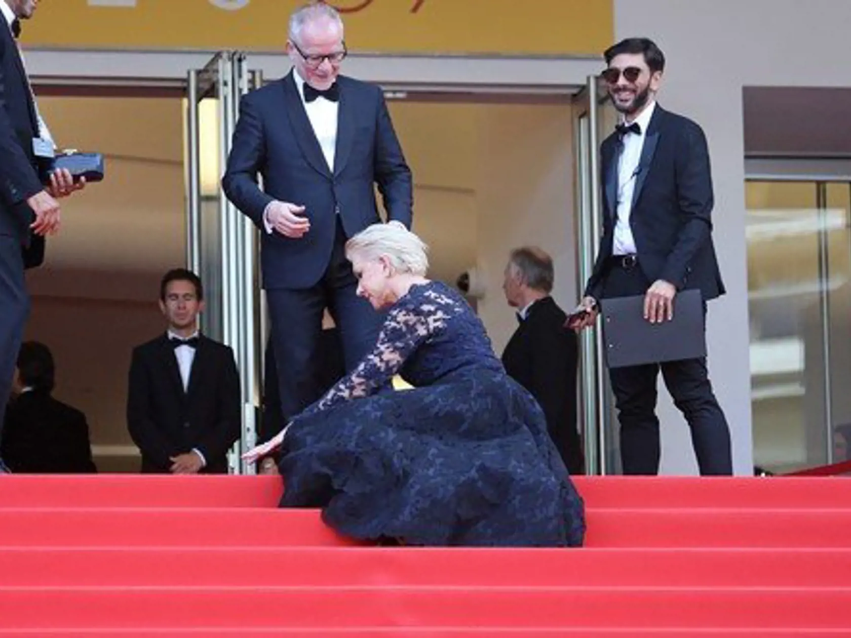 Helen Mirren arrives on the steps of the Palais des Festivals before the screening of the film "La Fille Inconnue (The Unknown Girl)" during the 69th annual Cannes International Film Festival in Cannes, France on May 18, 2016.  Photo by /UPI.., Image: 285715141, License: Rights-managed, Restrictions: , Model Release: no, Credit line: Profimedia, UPI