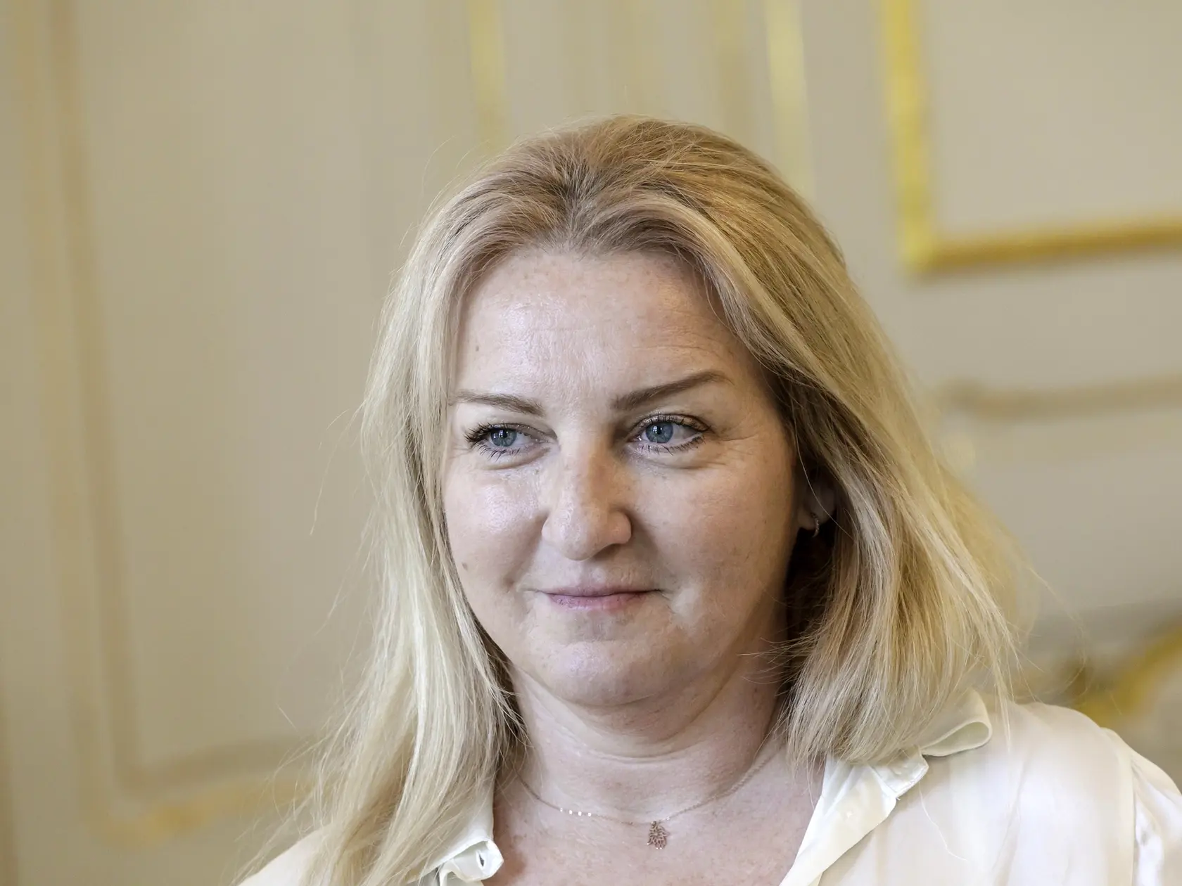 Na snímke generálna riaditeľka Slovenskej televízie a rozhlasu Martina Flašíková počas prijatia u prezidenta SR Petra Pellegriniho v Bratislave 18. júna 2025.