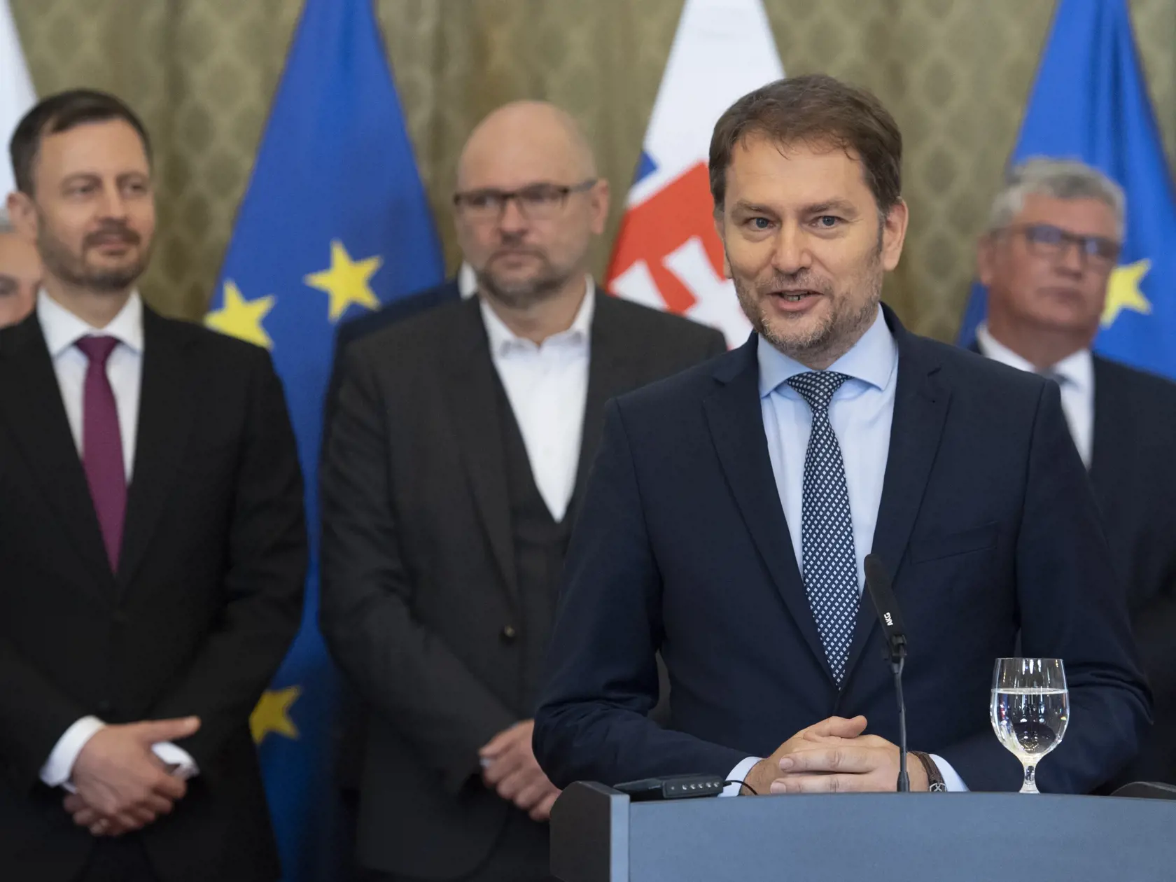 Na snímke minister financií SR Igor Matovič (OĽaNO) počas príhovoru po podpise zmluvy o výstavbe závodu Volvo v industriálnom parku Valaliky pri Košiciach. V Bratislave 1. júla 2022 v Bratislave. FOTO TASR - Pavel Neubauer