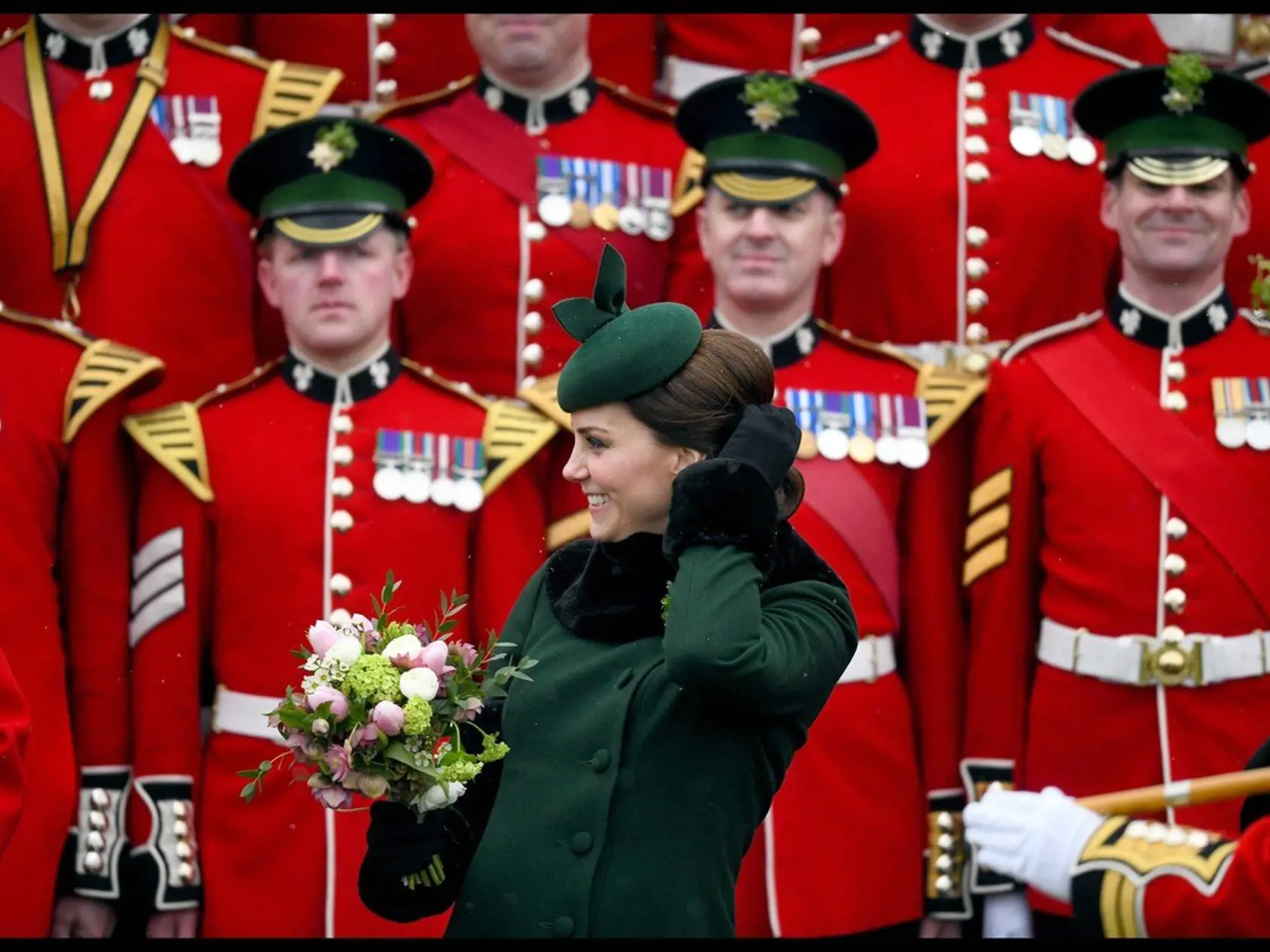 17/03/2018. London, United Kingdom. Duke and Duchess of Cambridge- St Patrick's Day Parade. Prince William, The Duke of Cambridge, Colonel of the Irish Guards, accompanied by The Duchess of Cambridge, visit the 1st Battalion Irish Guards at the St. Patrick's Day Parade, Cavalry Barracks, Hounslow, West London., Image: 366278286, License: Rights-managed, Restrictions: NO UK USE  FOR SEVEN DAYS - Fee Payable Upon Reproduction - For queries contact Avalon.red - sales@avalon.red London: +44 (0) 20 7