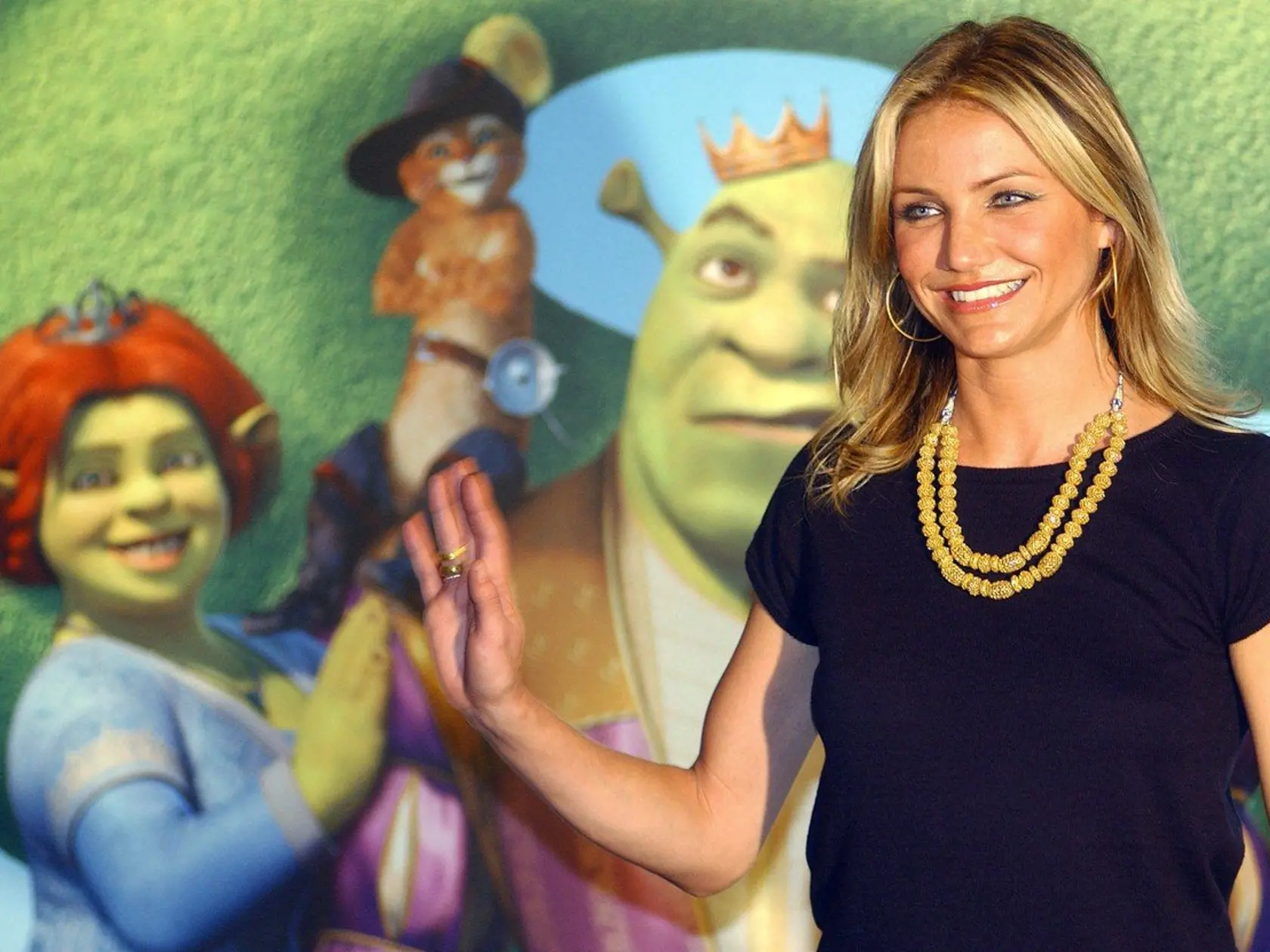 US actress Cameron Diaz waves during a press conference in Taipei, 25 May 2007, to promote the animated film "Shrek the Third" which will be released here on 15 June 2007.  Diaz again provides the voice of Shrek's love interest Princess Fiona in the third instalment of the blockbuster Shrek films., Image: 21374552, License: Rights-managed, Restrictions: , Model Release: no, Credit line: Profimedia, AFP