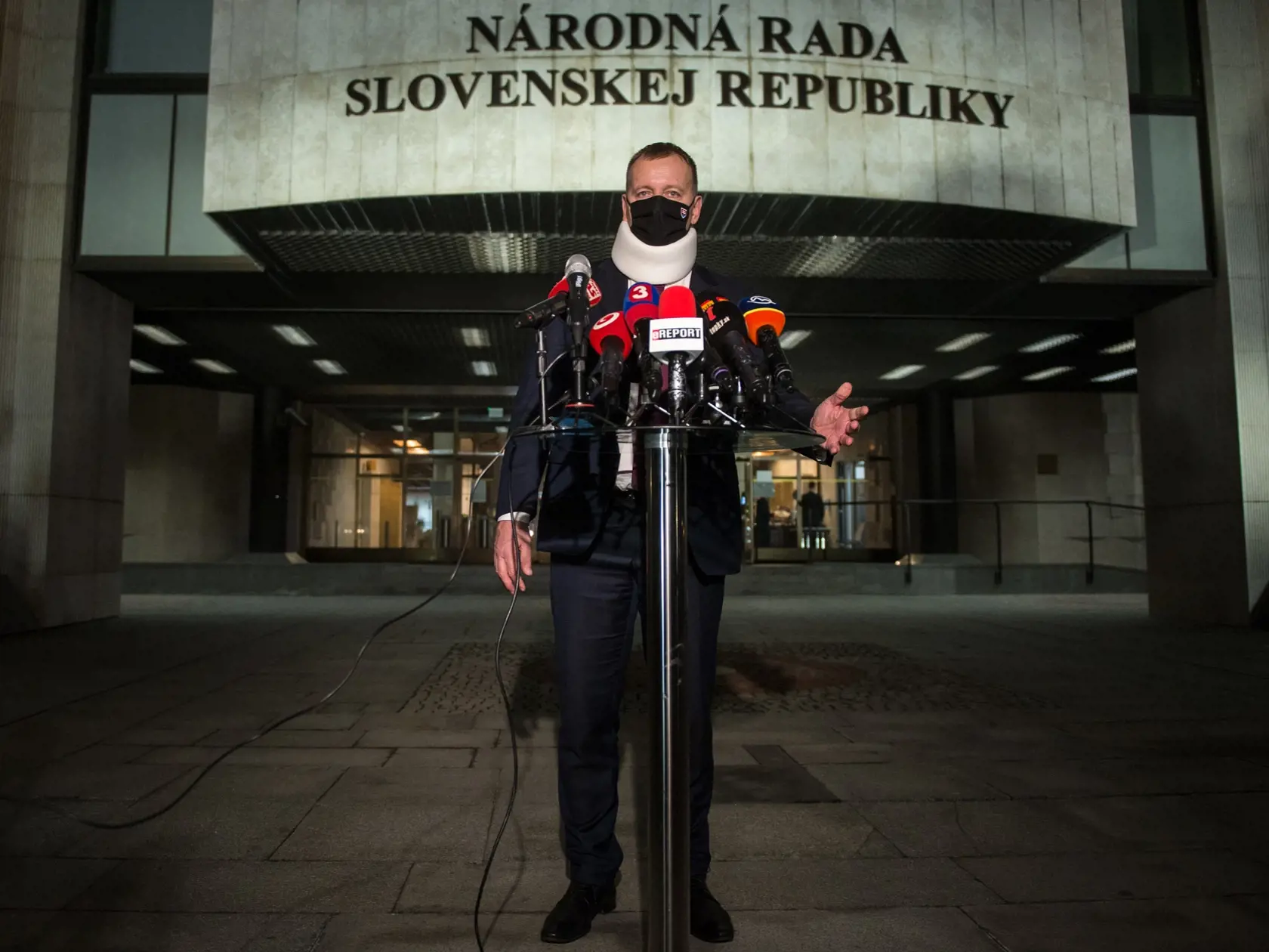 Na snímke predseda NR SR a predseda koaličnej strany Sme Rodina Boris Kollár počas brífingu s novinármi po skončení rokovania koaličnej rady 3. marca 2021 v Bratislave. FOTO TASR - Martin Baumann 