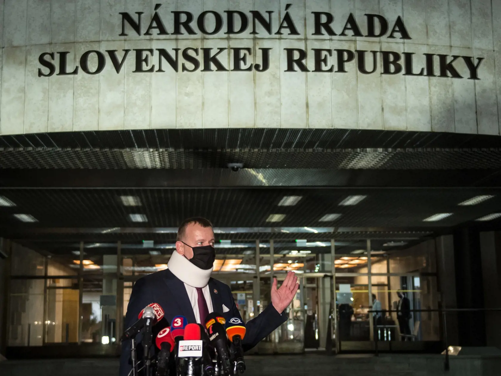 Na snímke predseda NR SR a predseda koaličnej strany Sme Rodina Boris Kollár počas brífingu s novinármi po skončení rokovania koaličnej rady 3. marca 2021 v Bratislave. FOTO TASR - Martin Baumann 