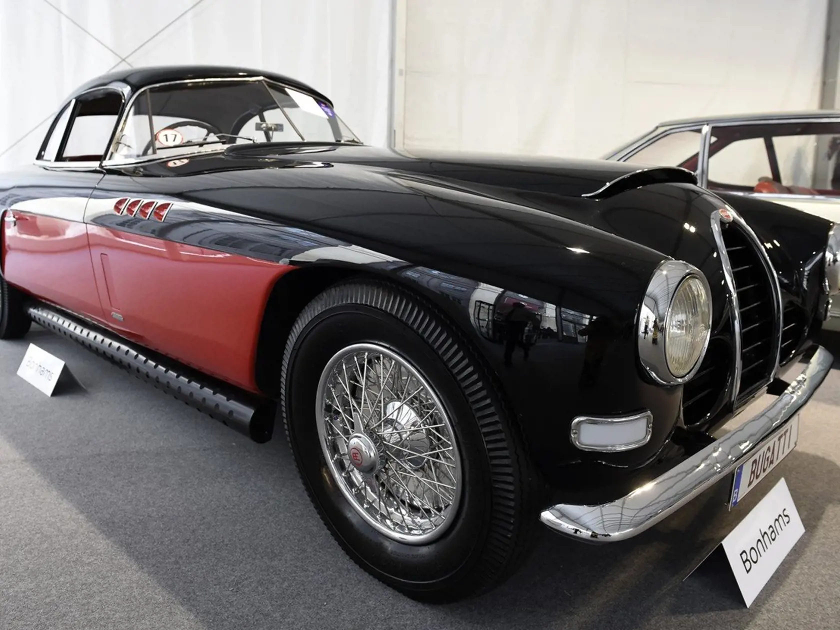 A "Buggatti Type 101C coupe Antem" from 1954 that belonged to US' actor Nicolas Cage and estimated between 1.500.000 and 1.800.000 euros, is displayed on September 4, 2015 in Chantilly, prior to a vintage cars auction sale., Image: 257552709, License: Rights-managed, Restrictions: , Model Release: no, Credit line: Profimedia, AFP
