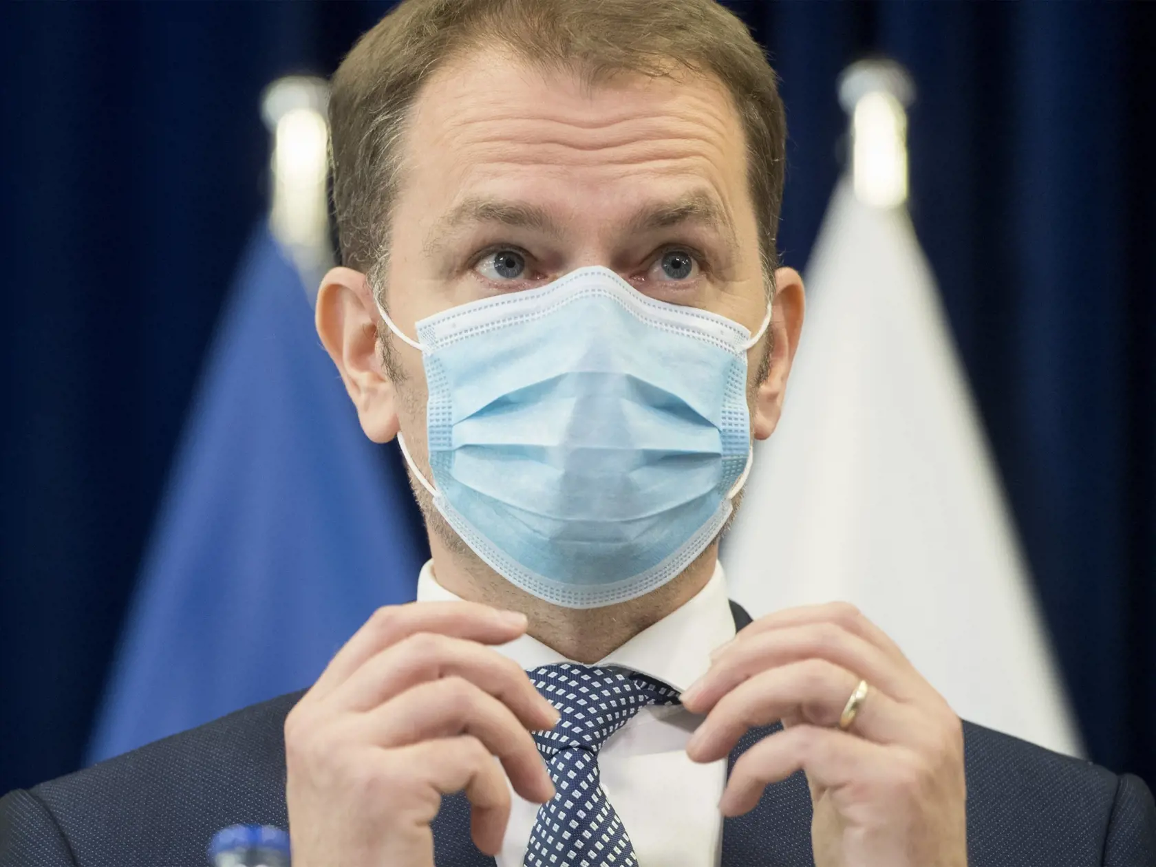 Na snímke premiér SR Igor Matovič počas tlačovej konferencie po rokovaní so zástupcami bankového sektora 3. apríla 2020 v Bratislave. FOTO TASR - Martin Baumann