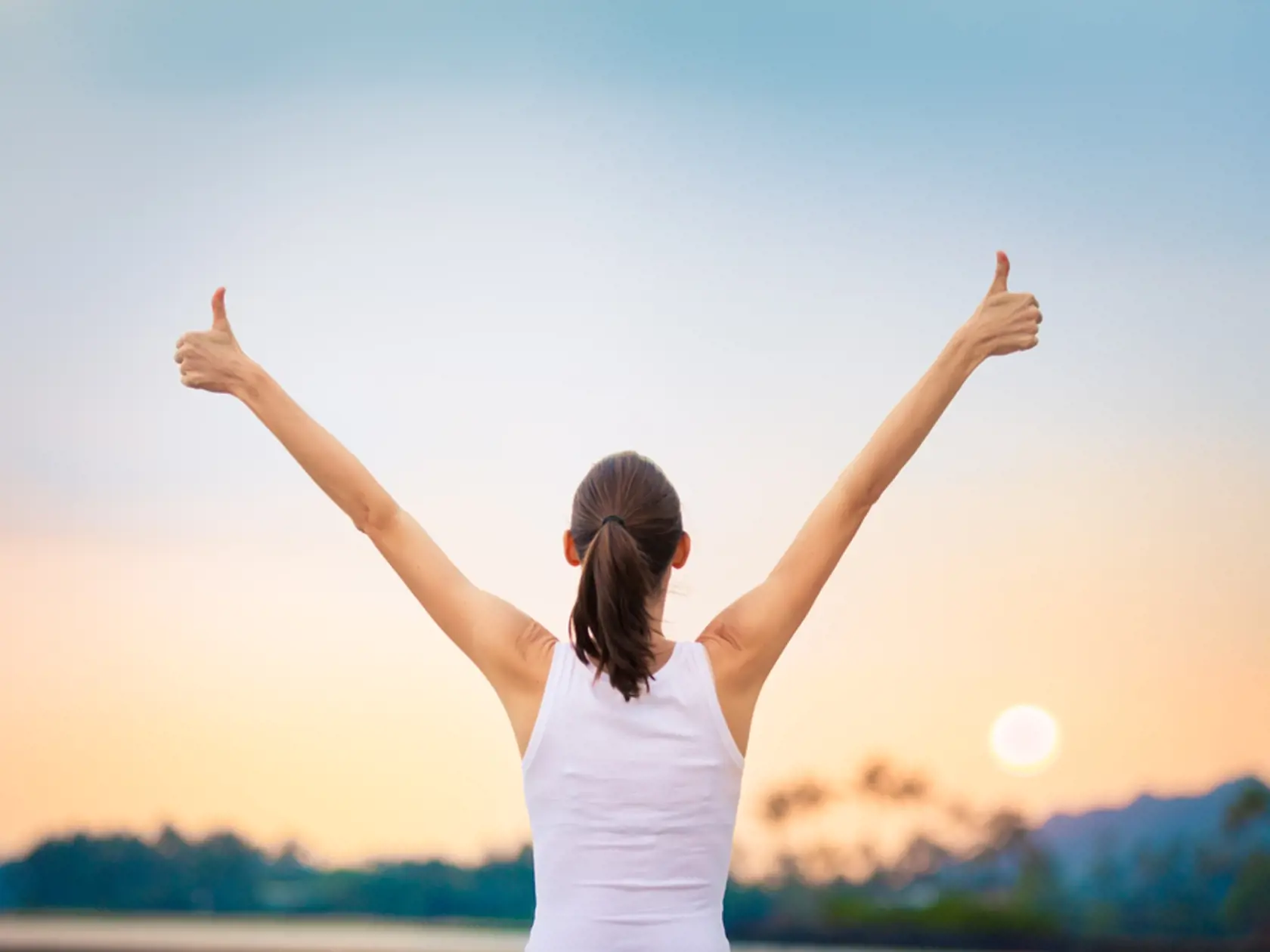 Winning,,Success,And,Life,Goals,Concept.,Young,Woman,With,Arms