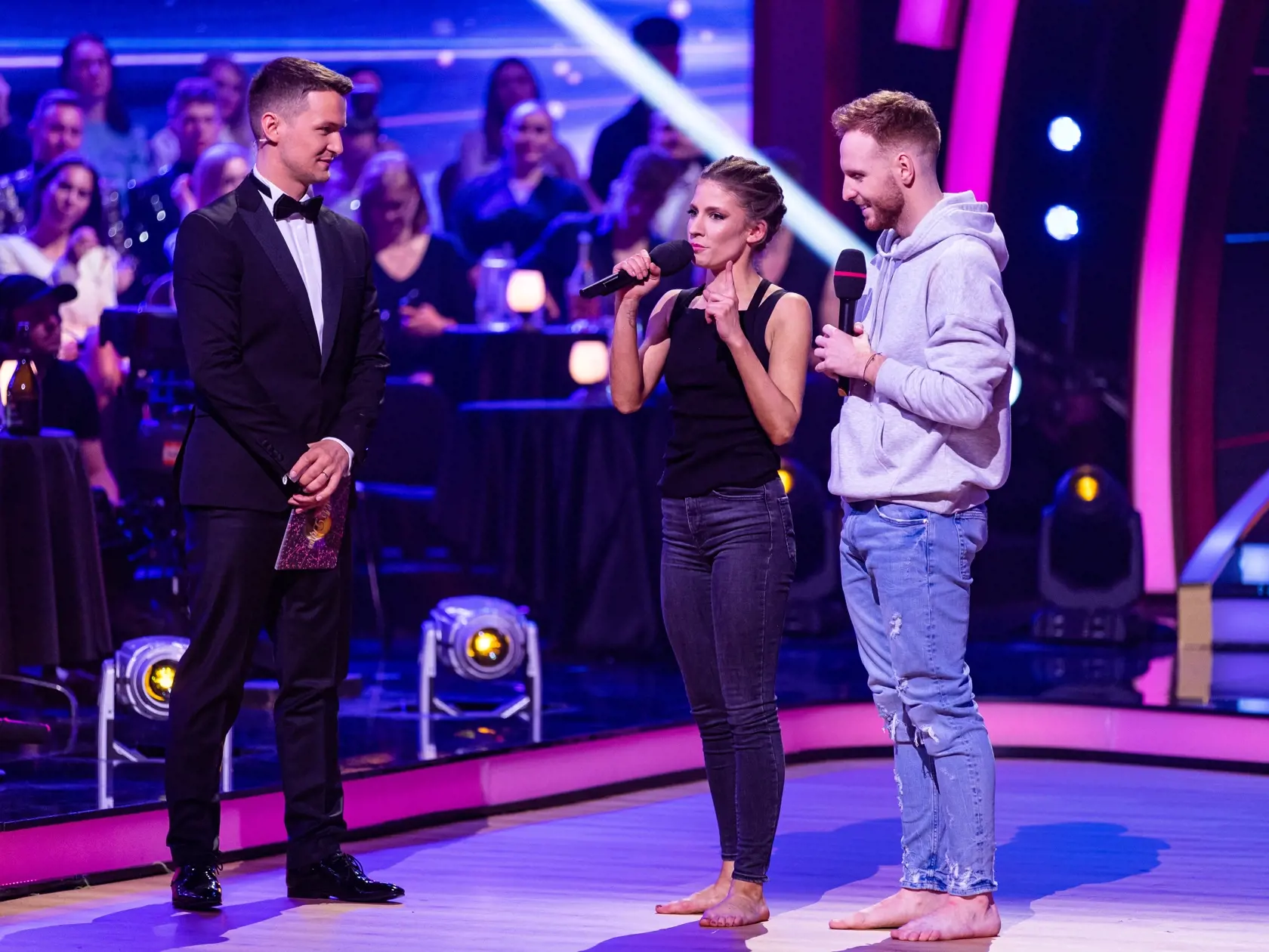 Finále tanečnej súťaže "Let's Dance 2023" v Bratislave. Na snímke Jana Kovalčíková, Viktor Vincze a Vilém Šír.