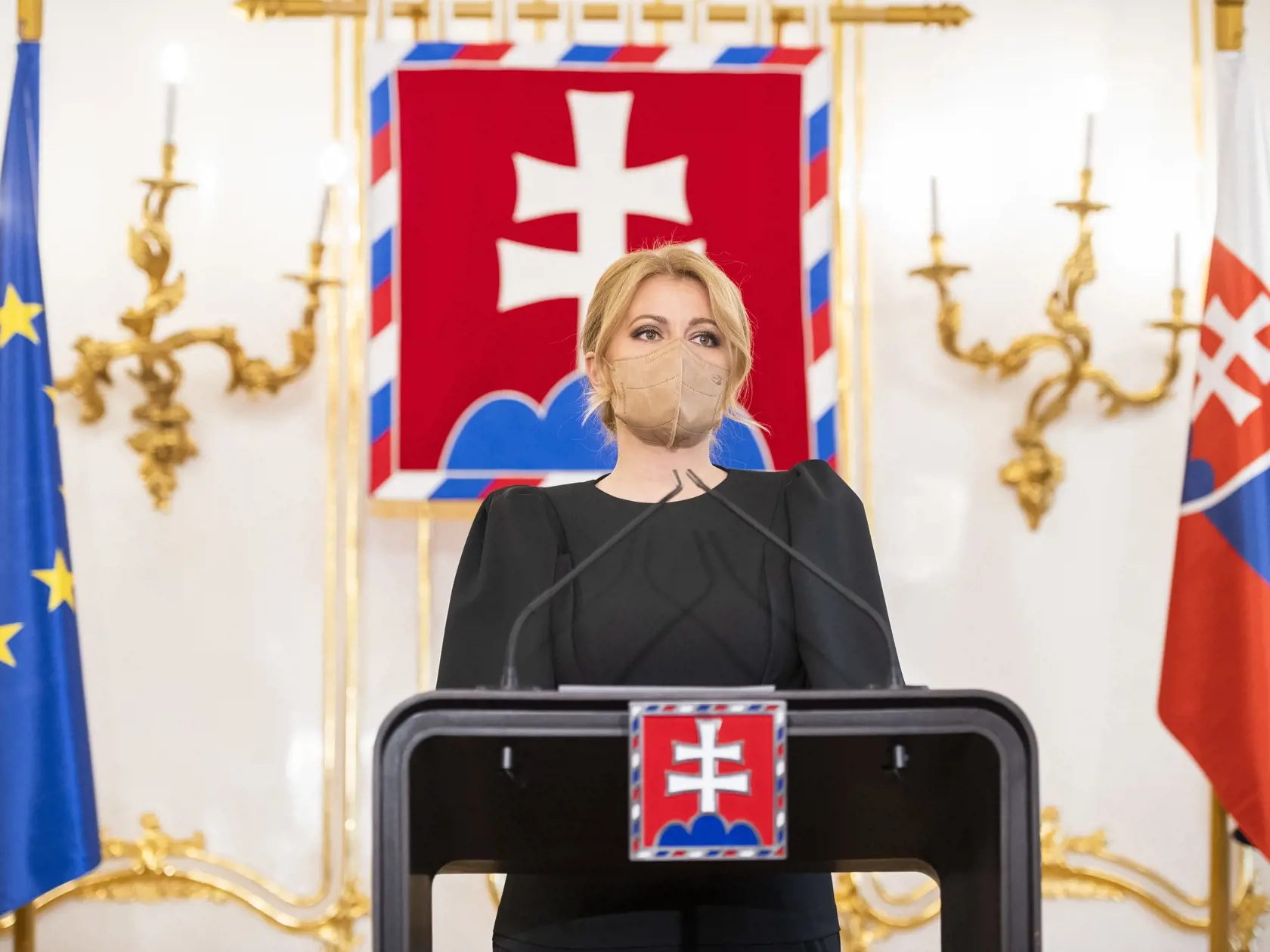 Na snímke prezidentka SR Zuzaná Čaputová počas tlačovej konferencie k aktuálnej politickej situácii v Prezidentskom paláci v Bratislave v utorok 23. marca 2021. FOTO TASR - Jaroslav Novák