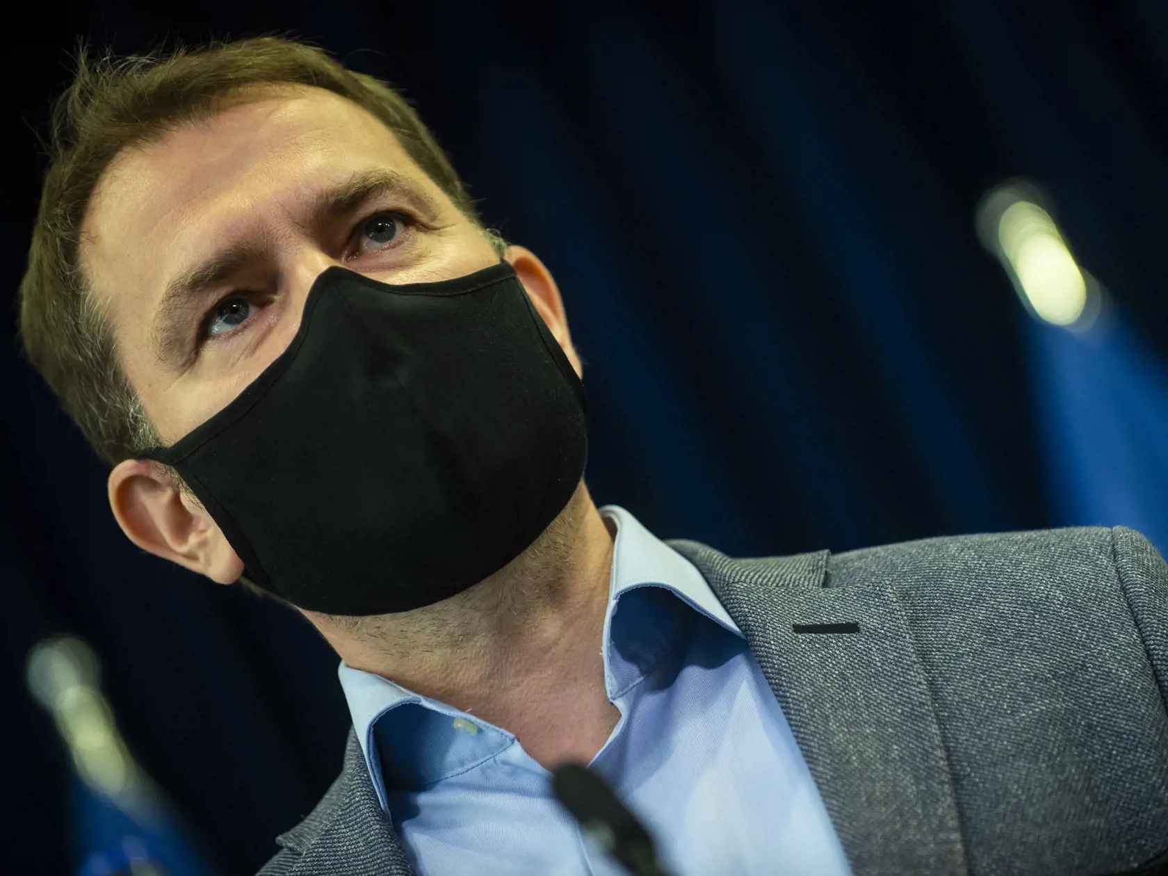 Na snímke je predseda vlády SR Igor Matovič počas tlačovej konferencie po skončení rokovania vlády s Konfederáciou odborových zväzov SR (KOZ)