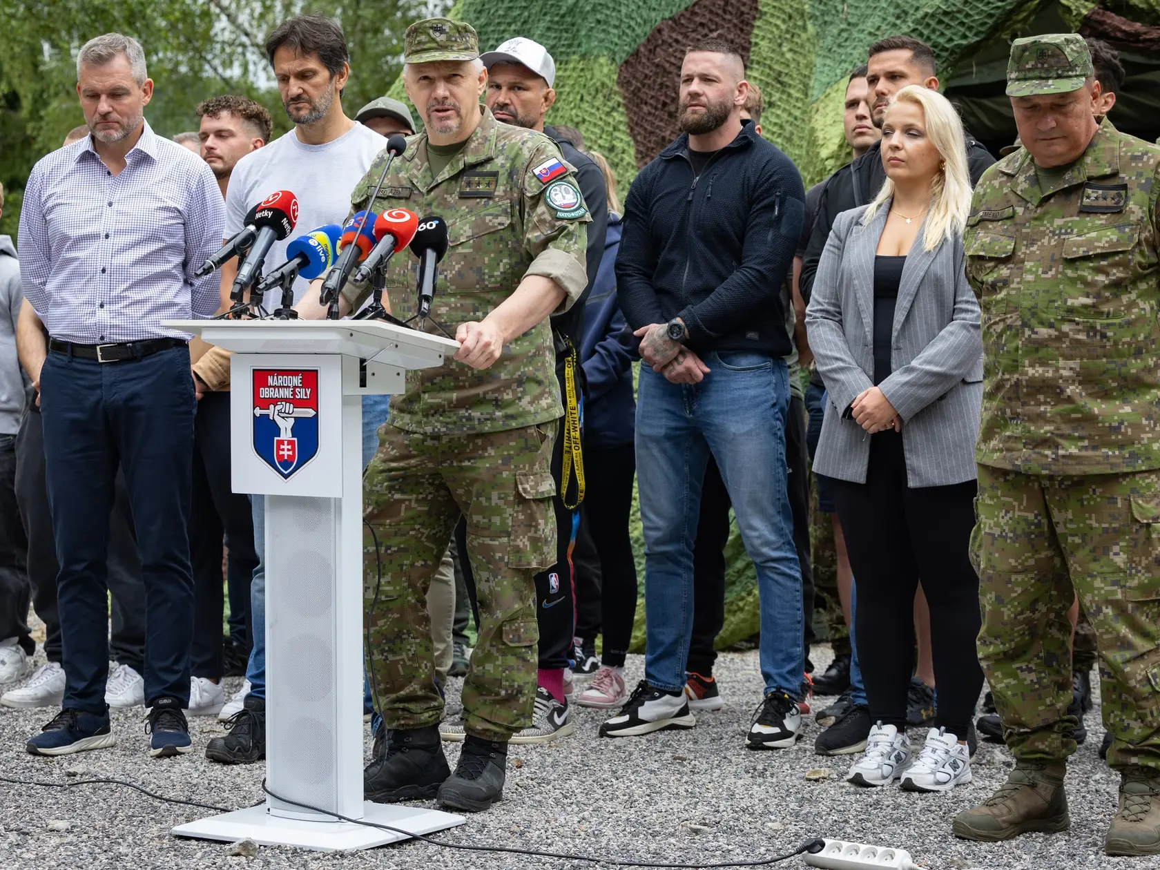 Národné obranné sily - nástup účasntíkov prvého dvojtýždňového turnusu, ktorého sa zúčastnil aj prezident Slovenskej republiky Peter Pellegrini a minister vnútra SR Robert Kaliňák. Na snímke je veliteľ Národných obranných síl plukovník Ladislav Kysel.