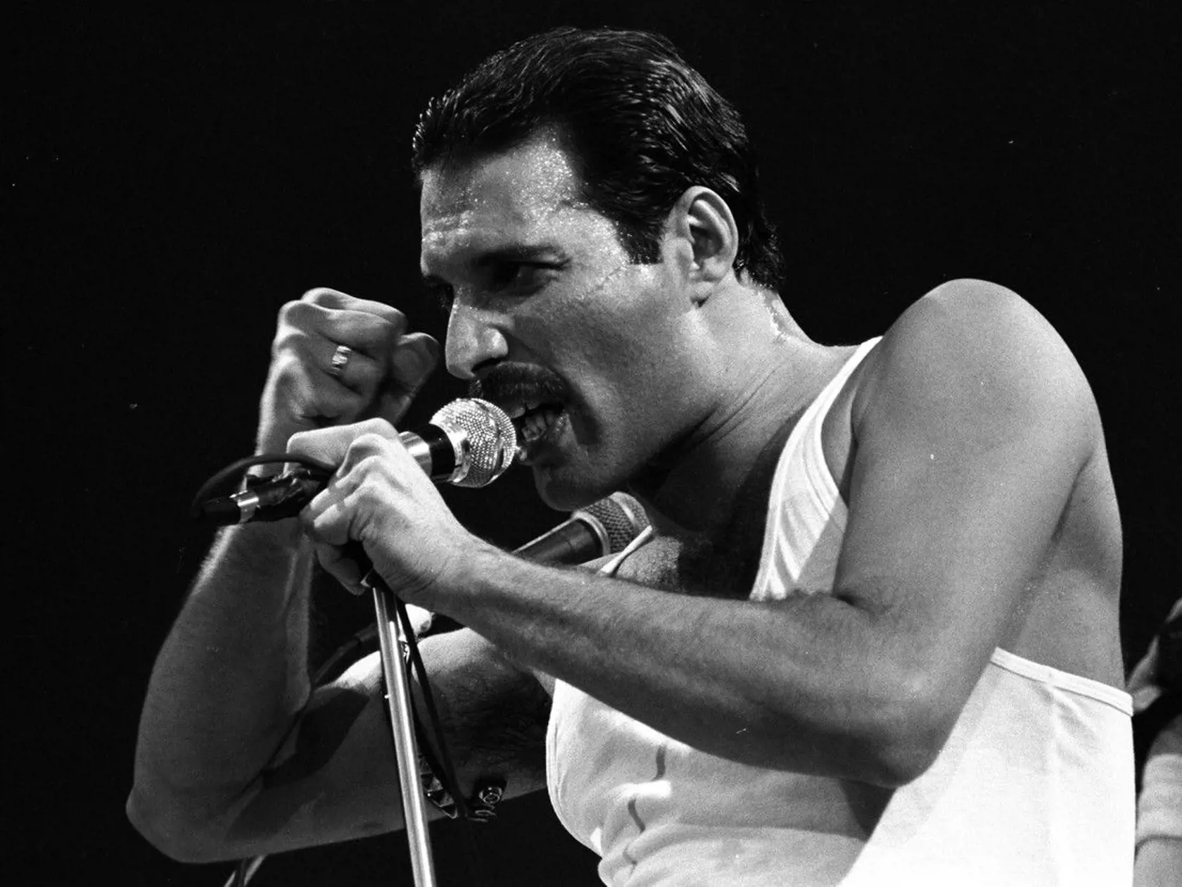 Freddie Mercury počas vystúpenia.