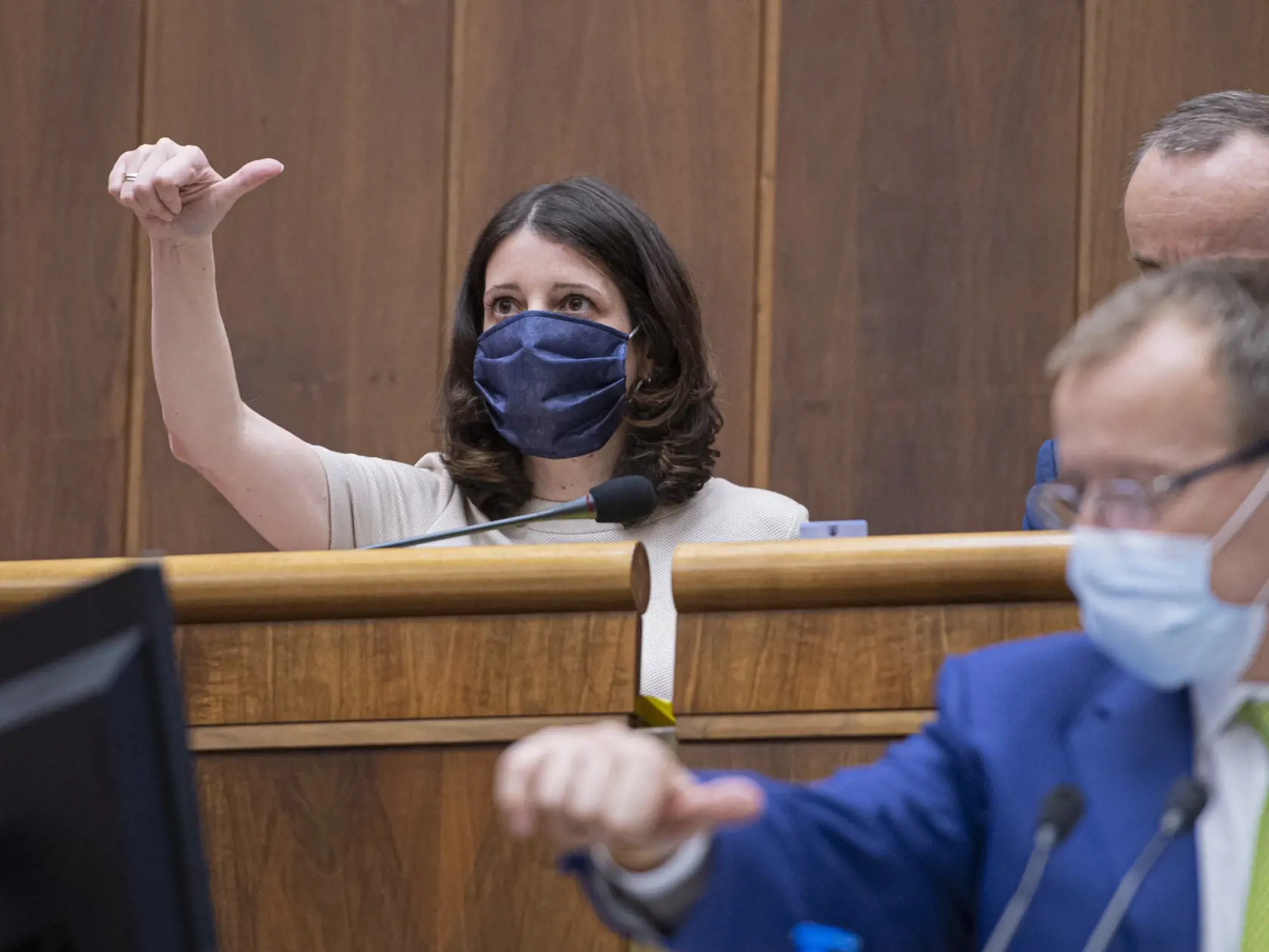 Z tretej schôdze Národnej rady SR. Na snímke poslankyňa Jana Žitňanská (Za ľudí) a predseda NR SR Boris Kollár (Sme rodina). Bratislava, 24. marca 2020.  FOTO TASR - Michal Svítok