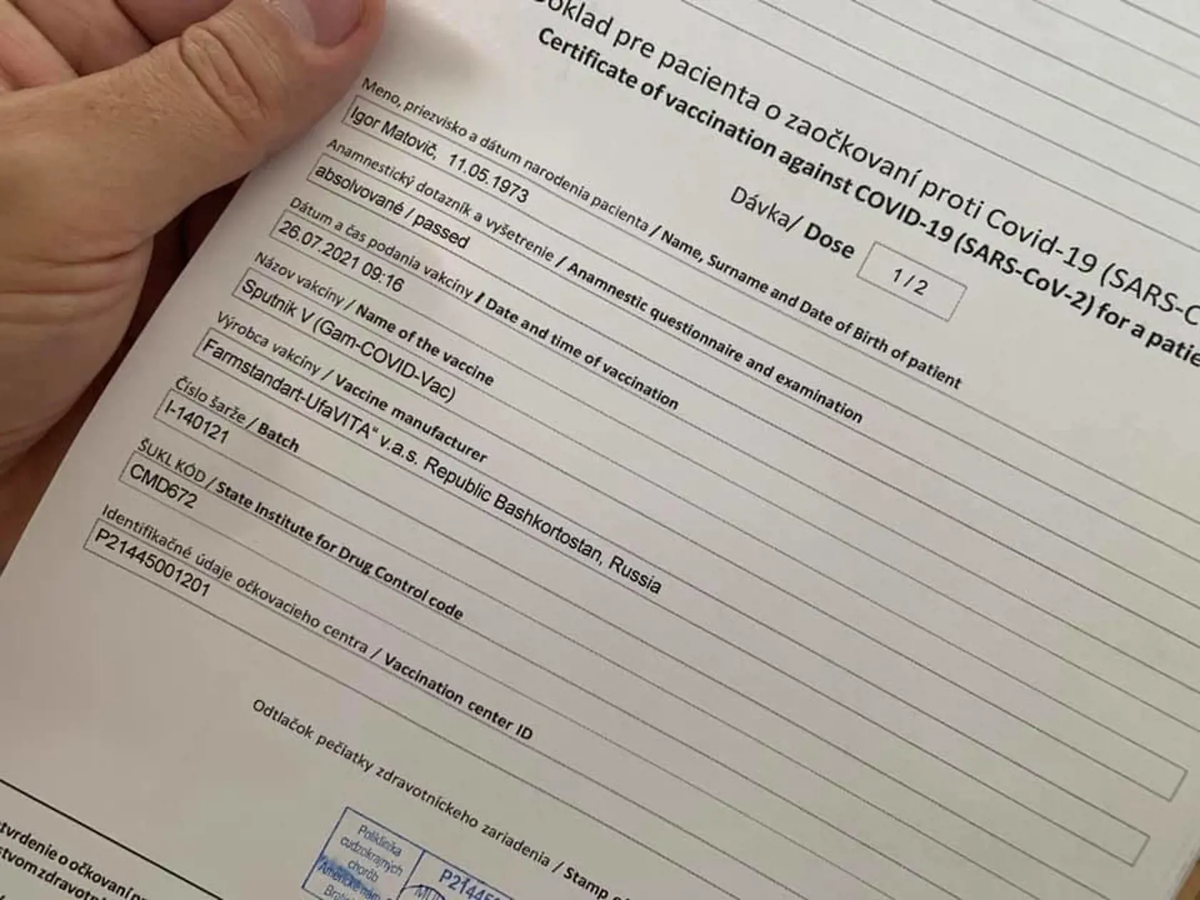 Igor Matovič dostal prvú dávku vakcíny SputnikV.