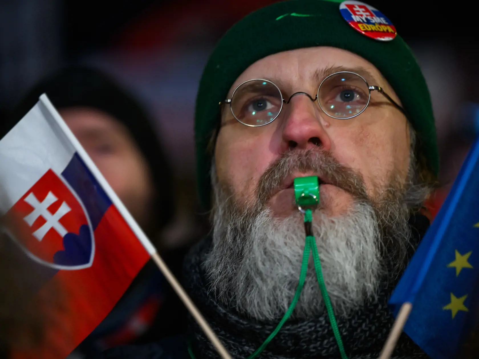 Na snímke protivládne zhromaždenie Slovensko je Európa na Námestí Slobody v Bratislave 7. februára 2025. FOTO TASR - Jaroslav Novák