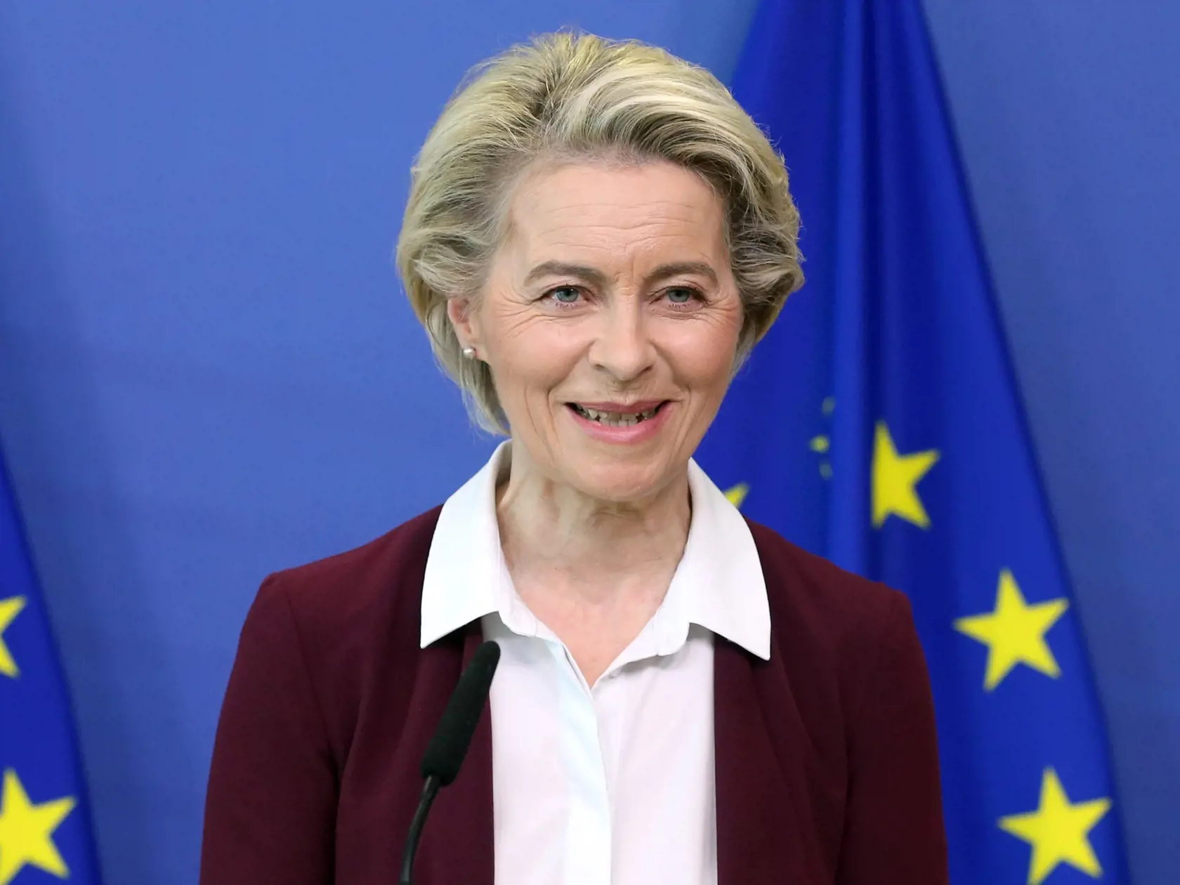 Predsedníčka Európskej komisie Ursula von der Leyenová počas tlačovej konferencie v sídle EÚ v Bruseli.