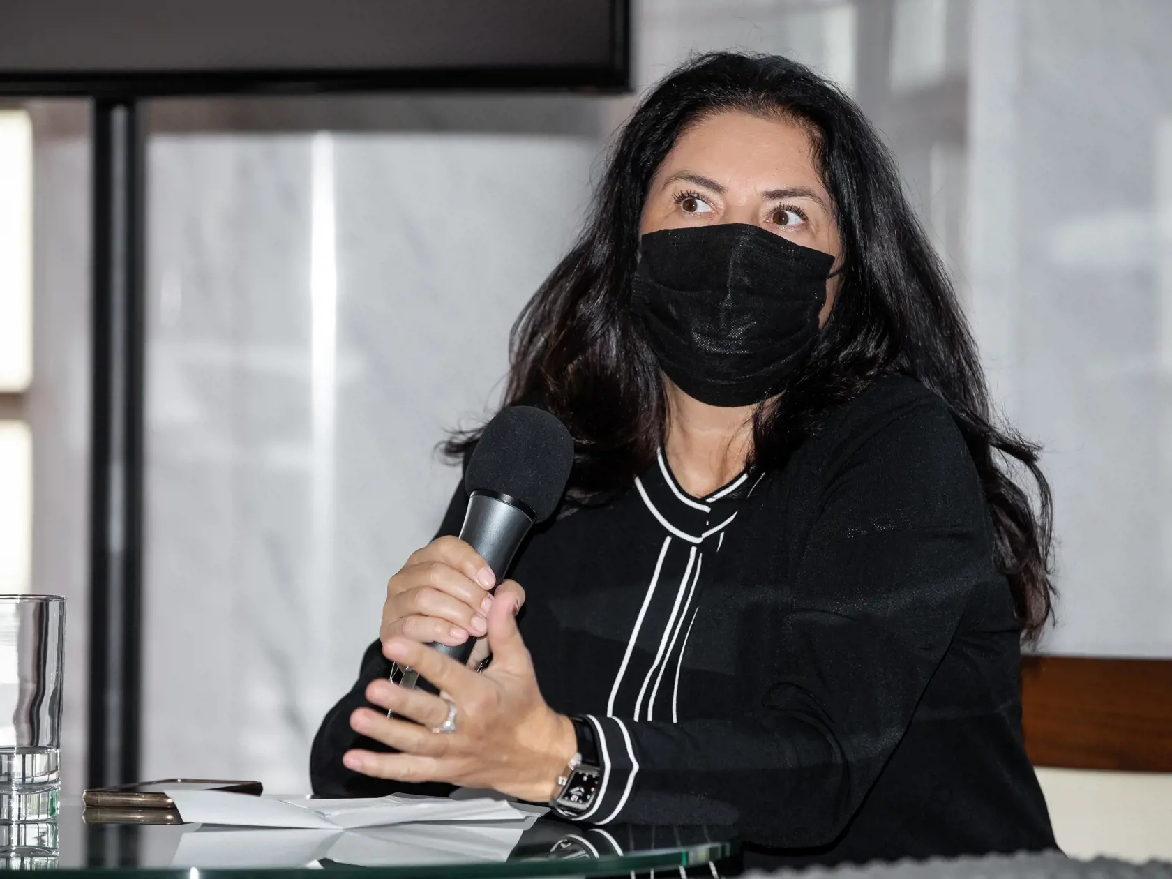 Tlačová konferencia v novej budove SND k pripravovanému konertu Petra Dvorského. Na snímke Iveta Malachovská.