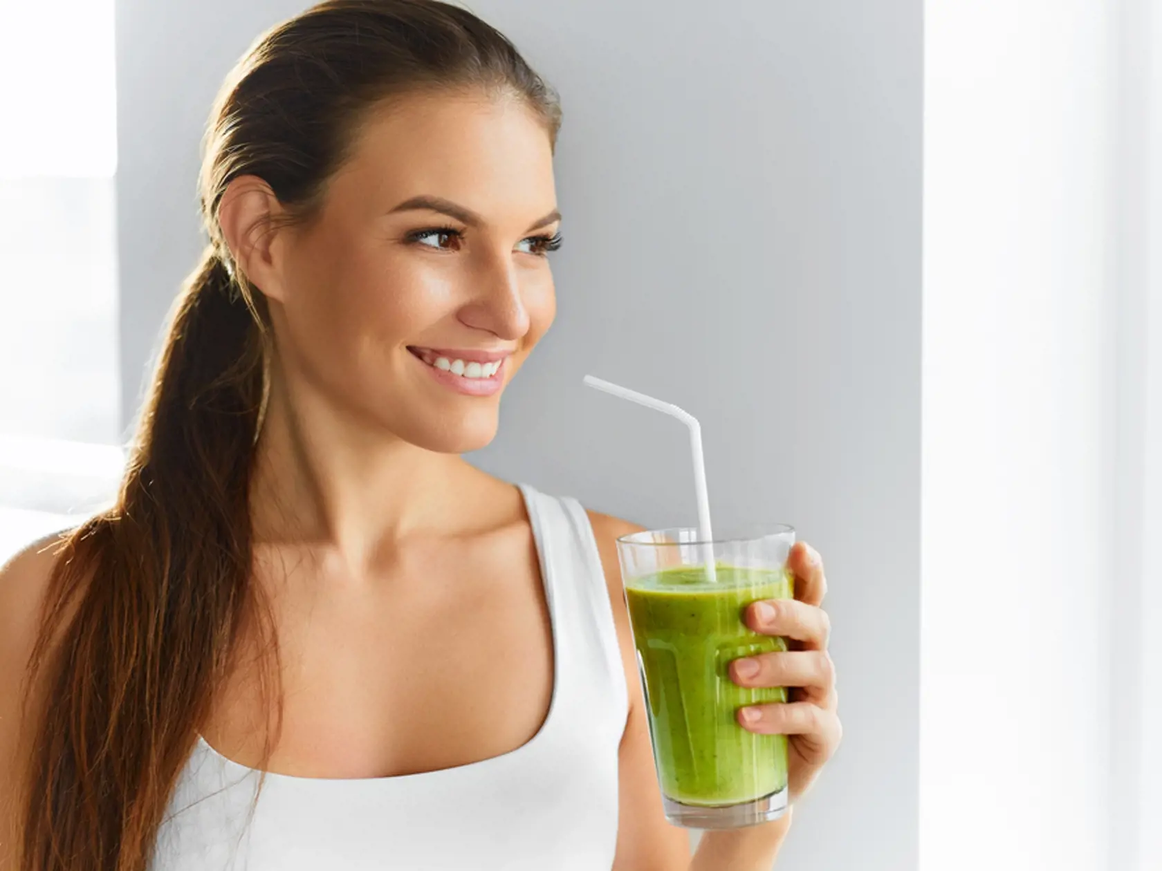 Diet.,Healthy,Eating,Woman,Drinking,Fresh,Raw,Green,Detox,Vegetable