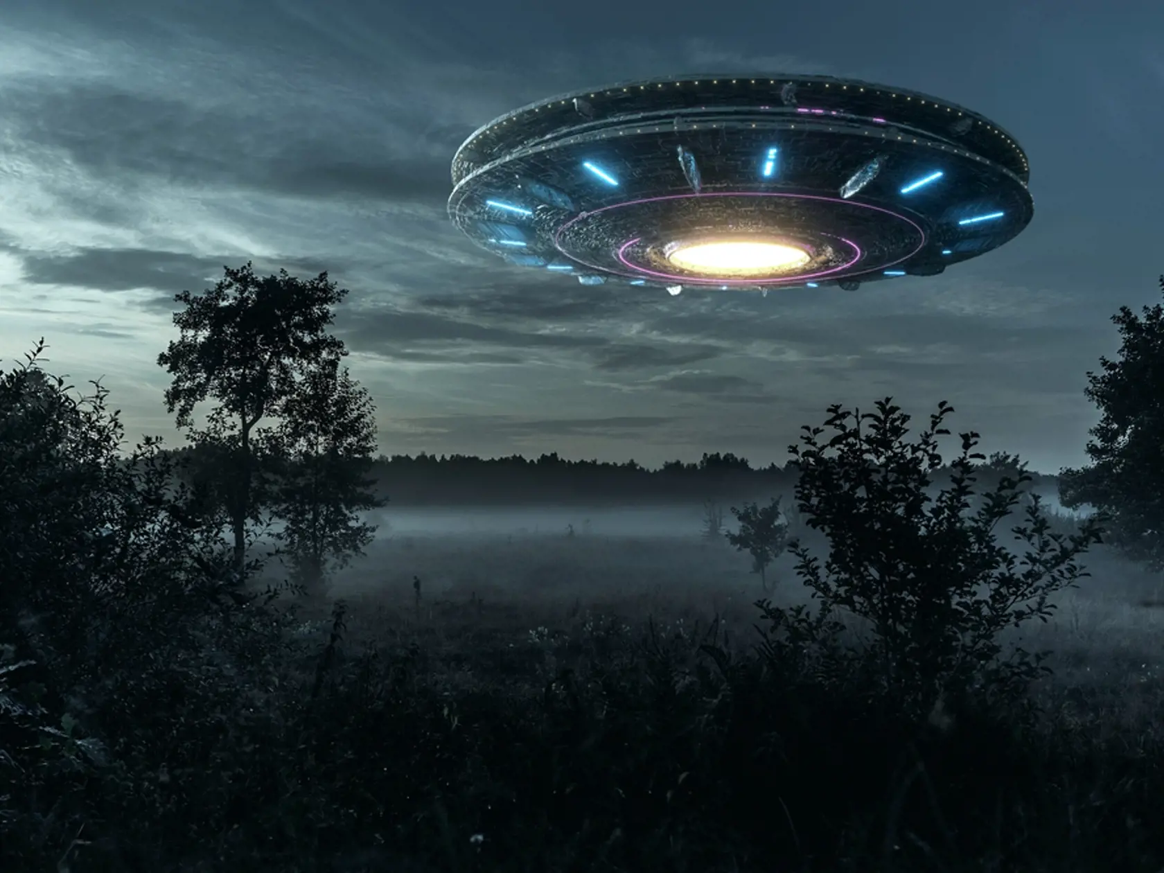 Ufo,,An,Alien,Plate,Hovering,Over,The,Field,,Hovering,Motionless