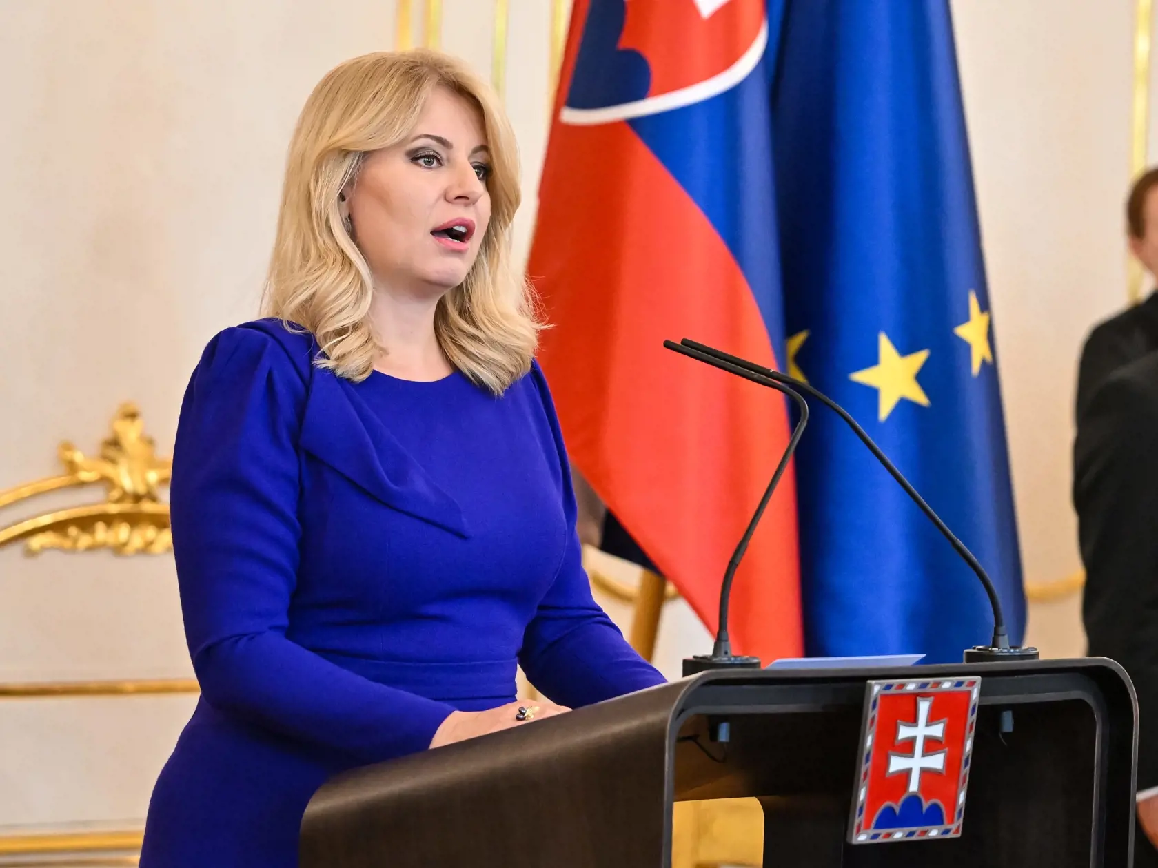Na snímke prezidentka SR Zuzana Čaputová počas príhovoru v rámci vymenovania profesorov vysokých škôl 13. septembra 2023 v Bratislave.